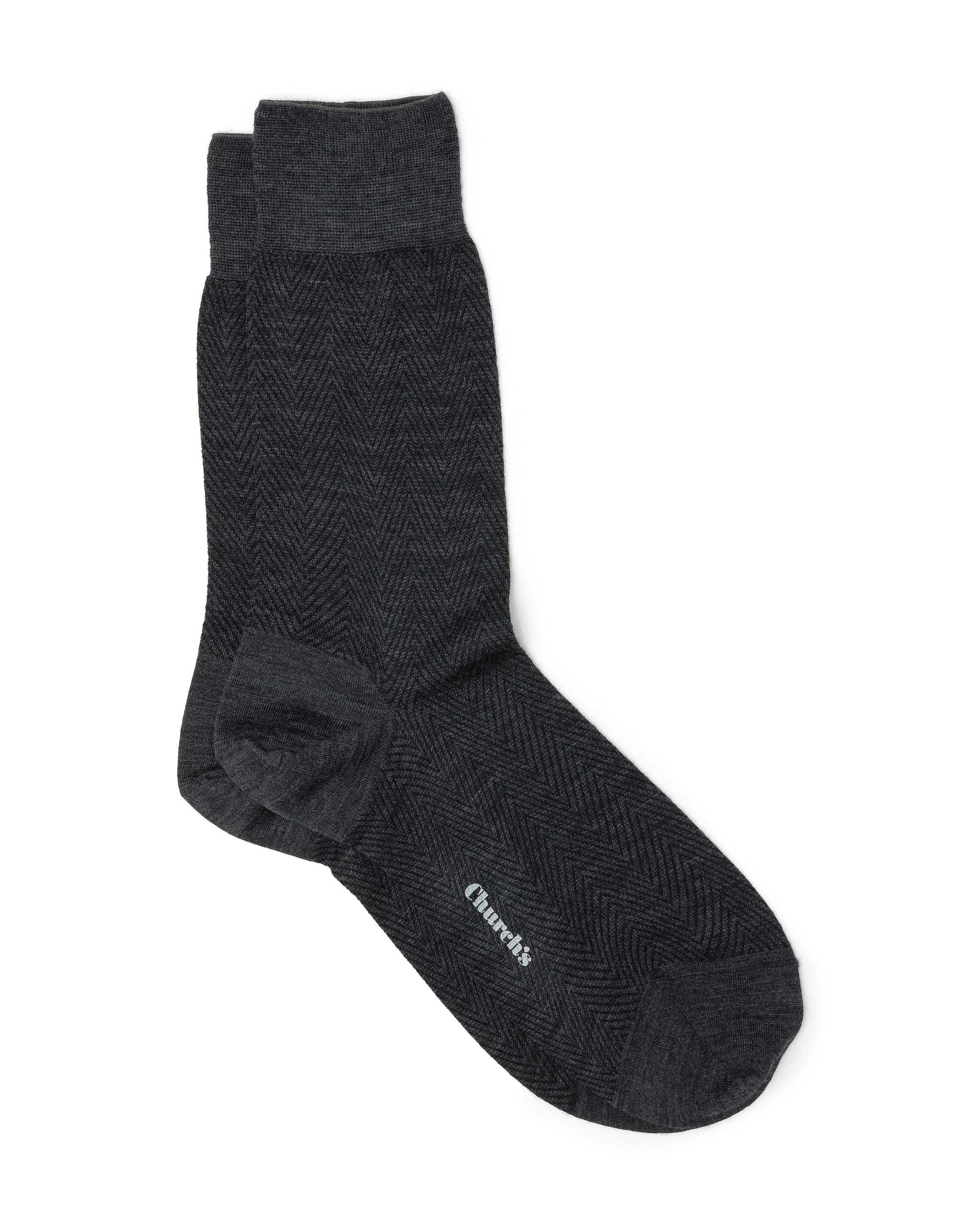 Church Herringbone Wool Socks, Man, Grey, Size 11