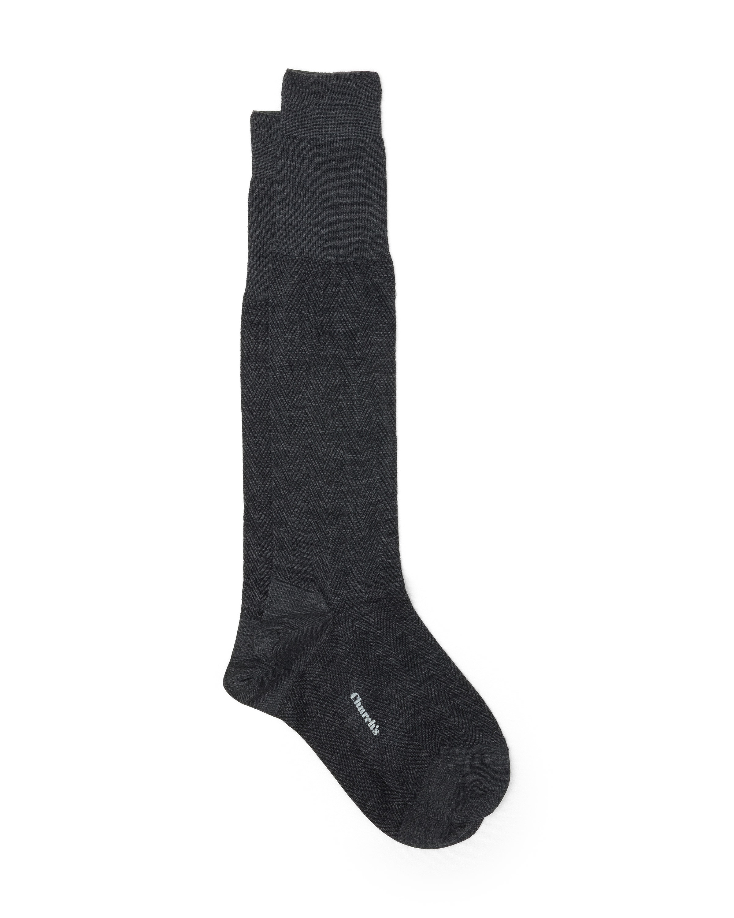 Church Herringbone Wool Long Socks, Man, Grey, Size 12