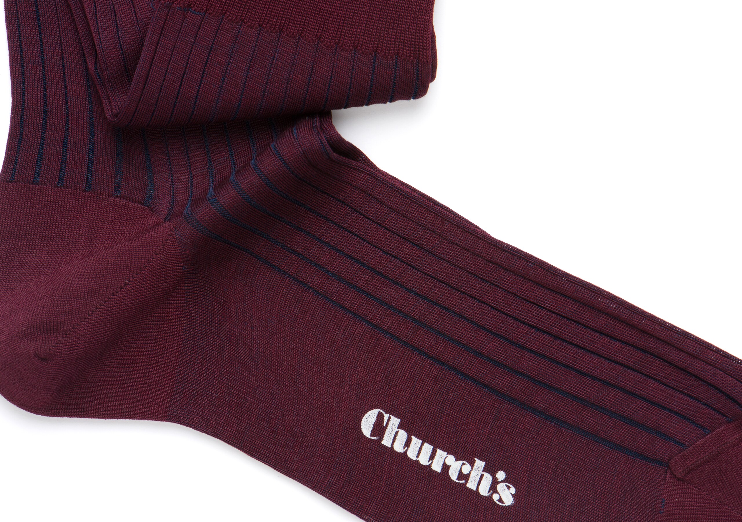 Contrast ribbed long socks Church's コットン リブ ロング ワインレッド