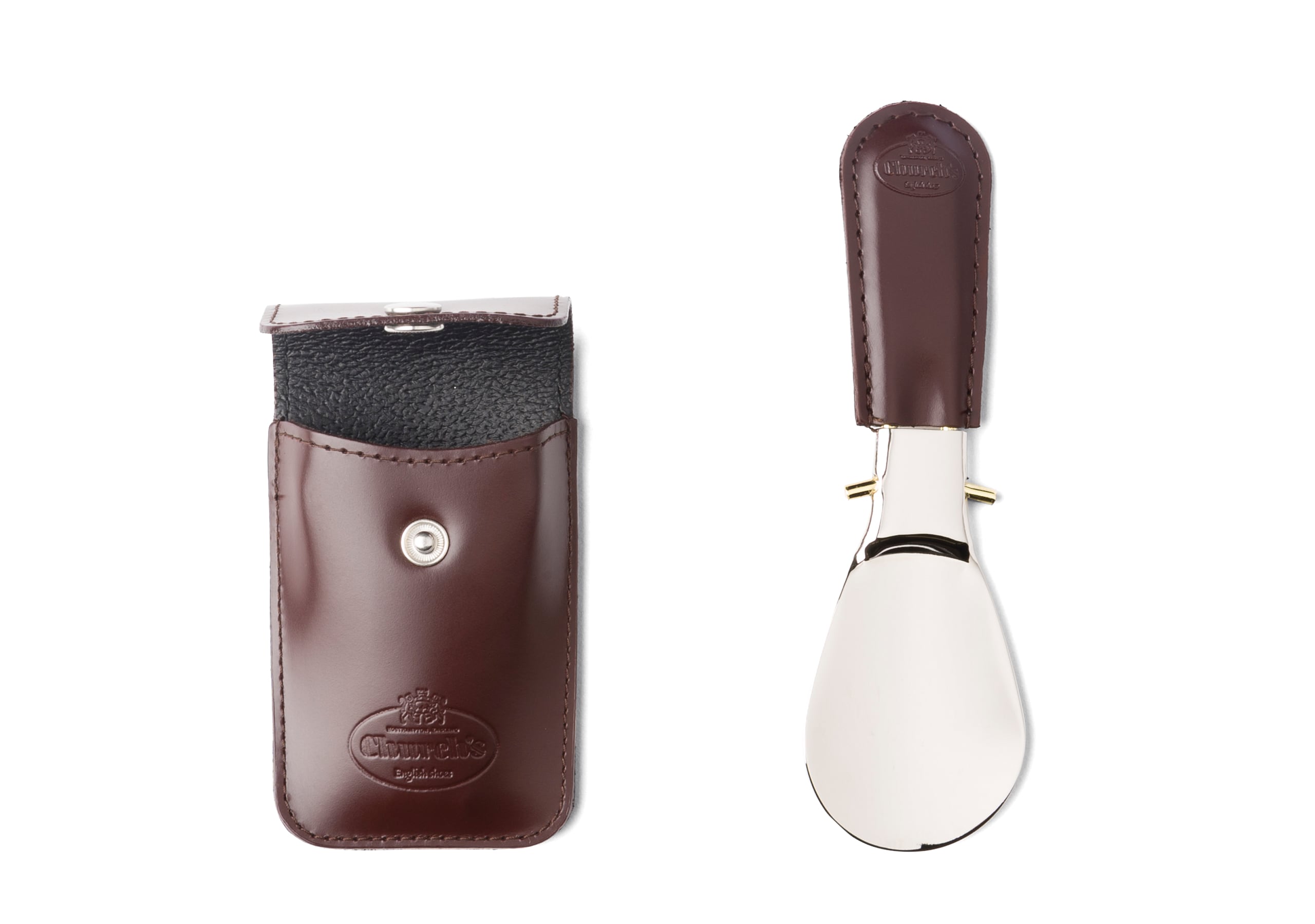 Travel shoe horn Folding Shoe Horn with Pouch Brown Church's