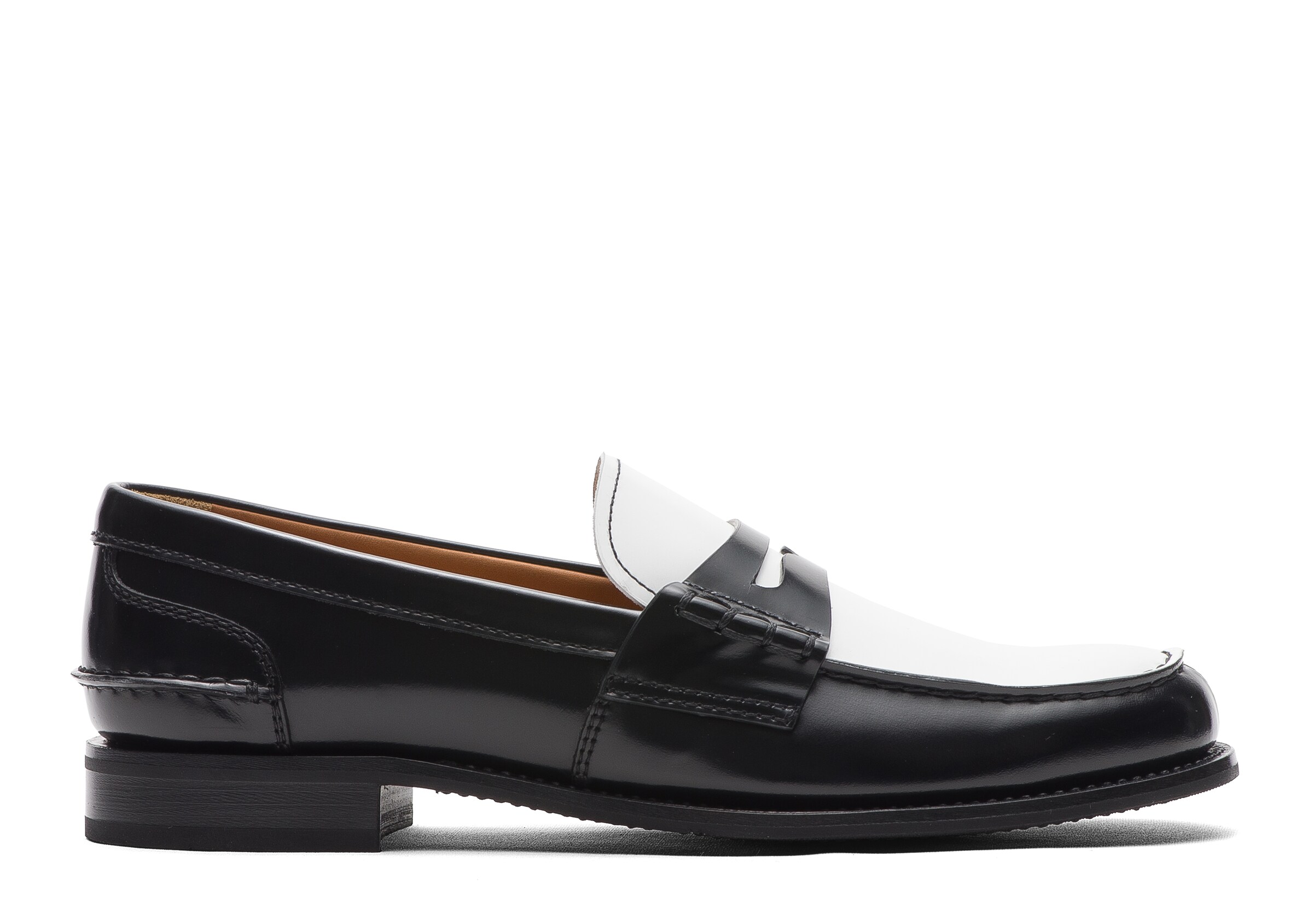 Church Fumé Brushed Calfskin Bicolor Loafer, Woman, Black & White, Size 40
