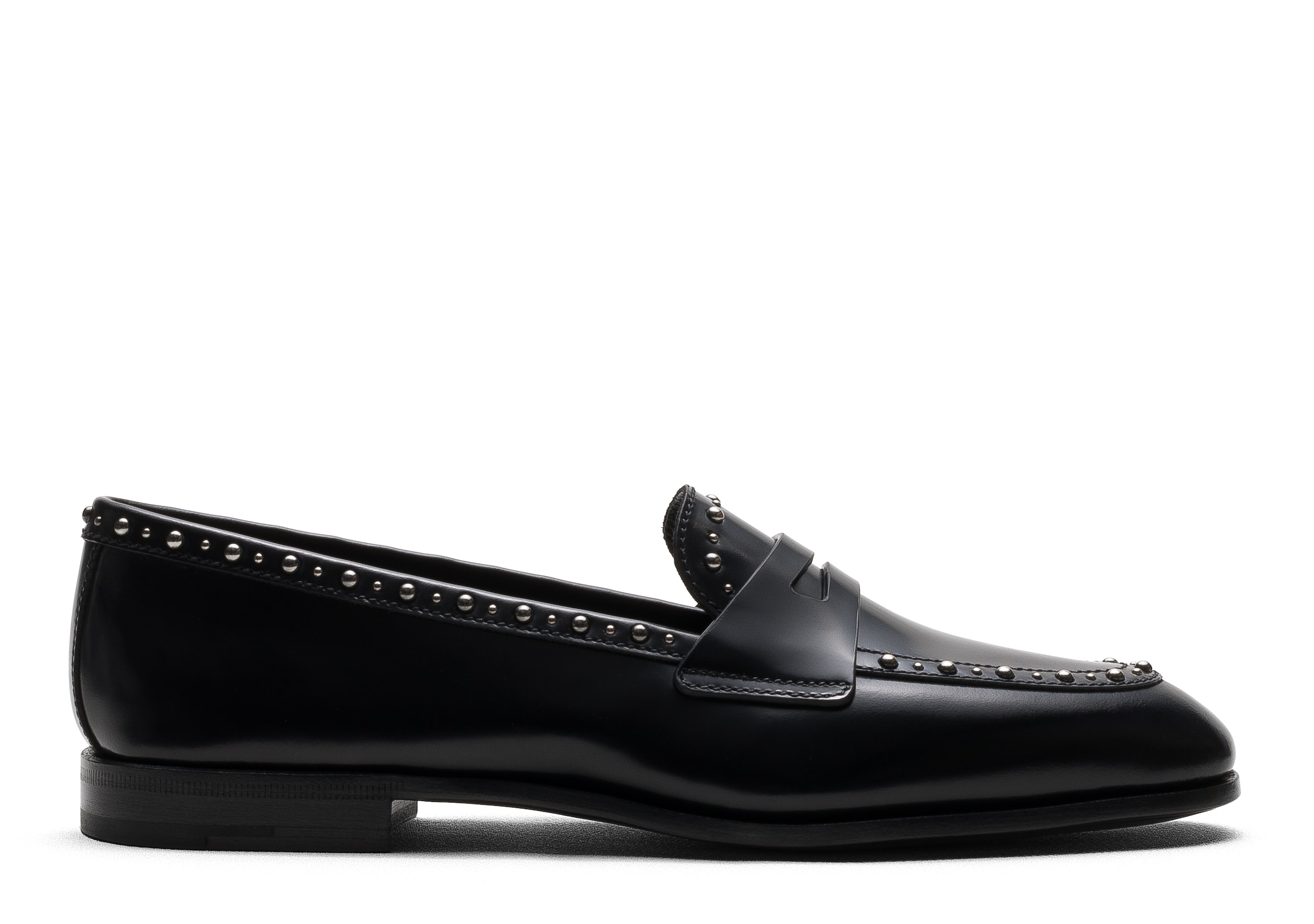 Church Polished Fumé Leather Loafer With Studs, Woman, Black, Size 37,5
