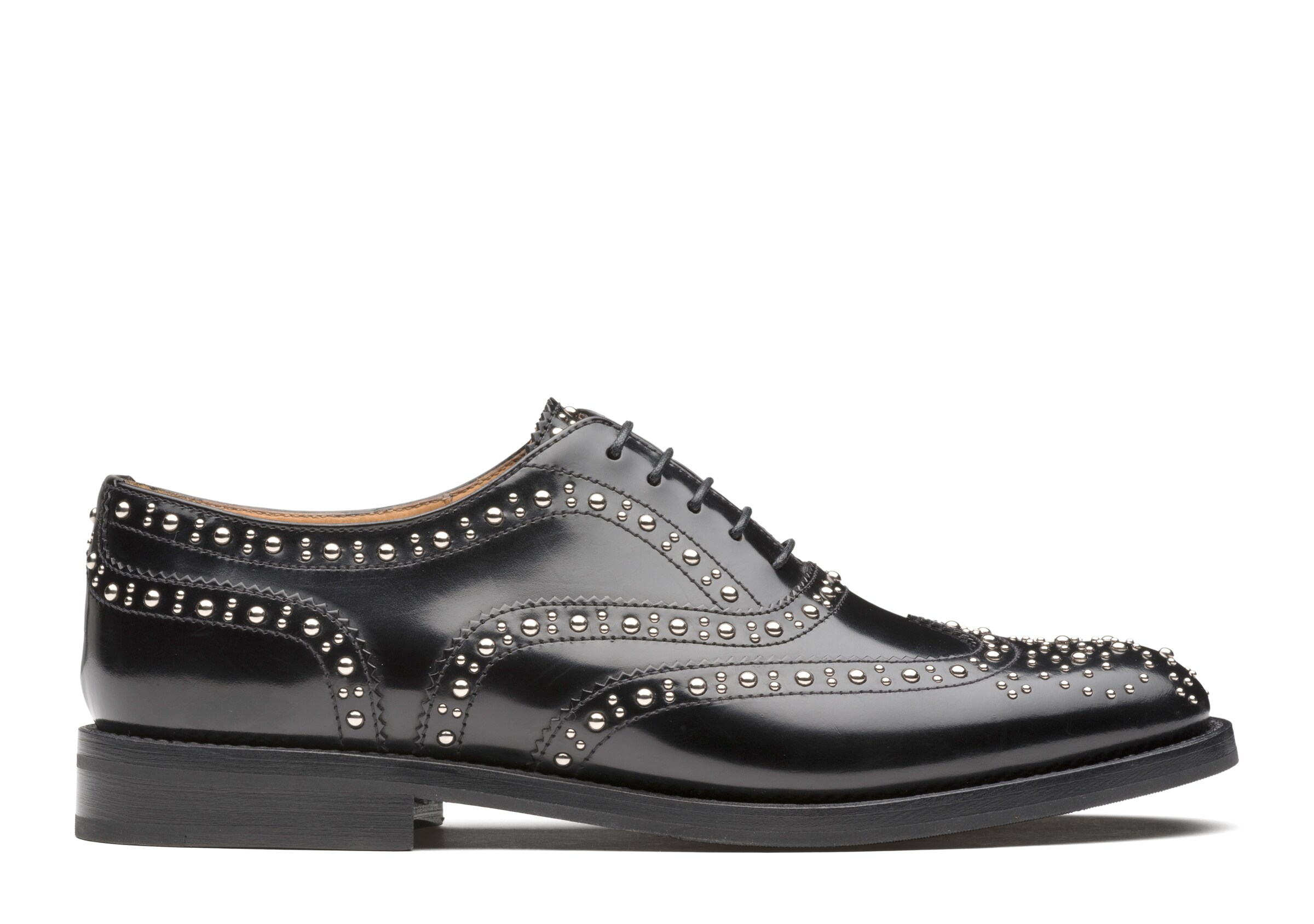 Church Polished Binder Oxford Brogue With Studs, Woman, Black, Size 37,5