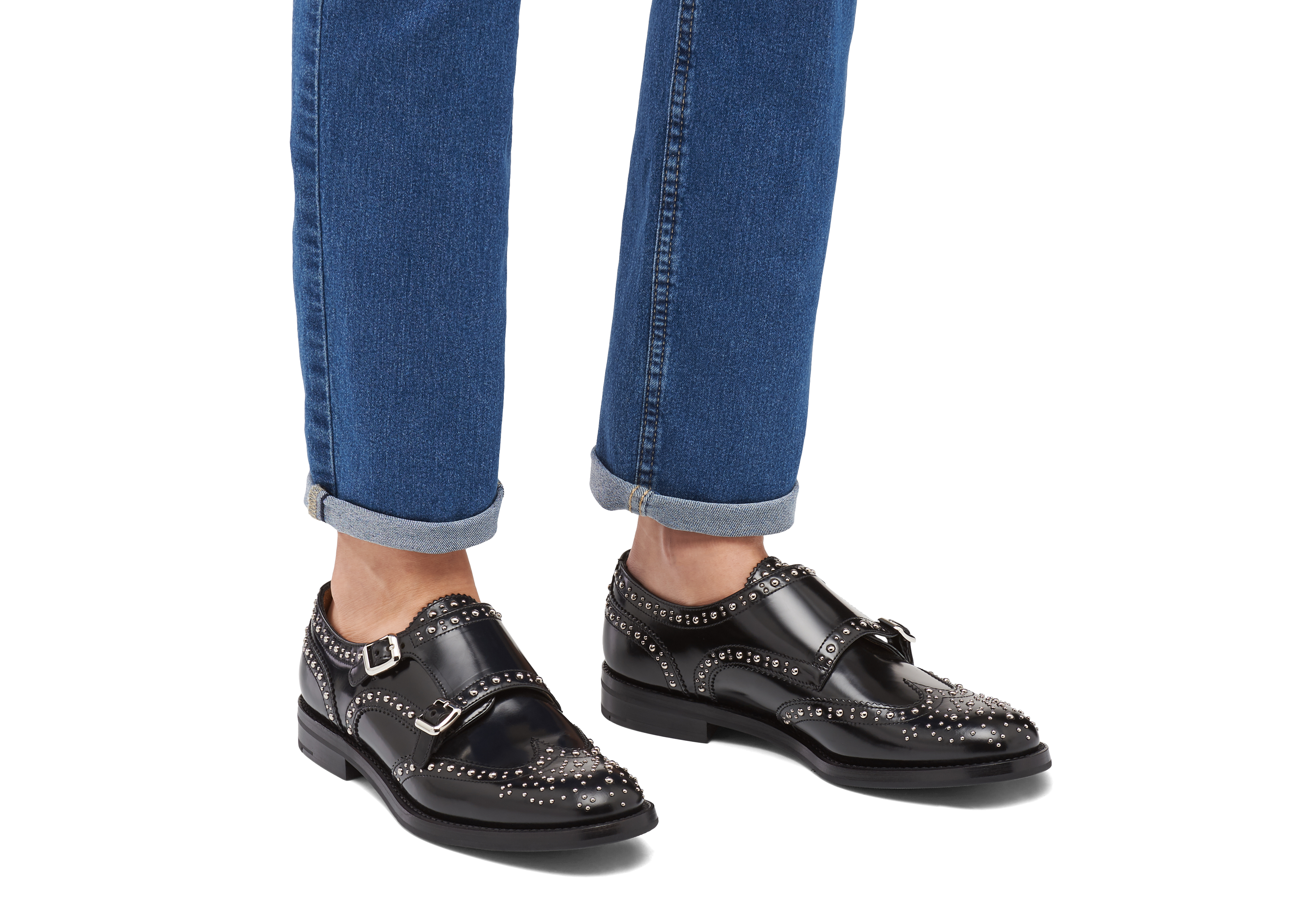 Lana met. Polished Binder Monk Brogue Stud Black
