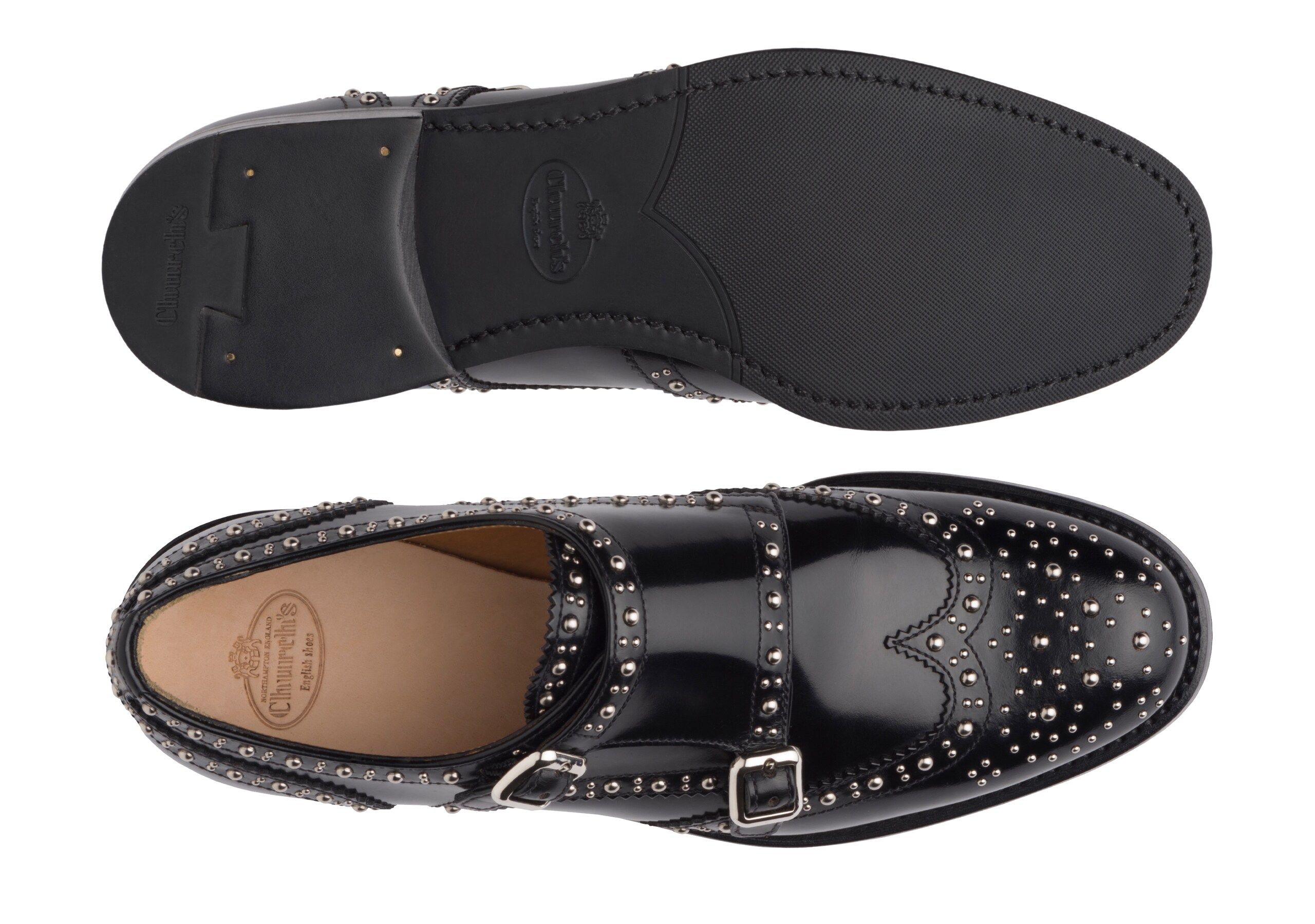 Lana met. Church's Polished Binder Monk Brogue Stud Black