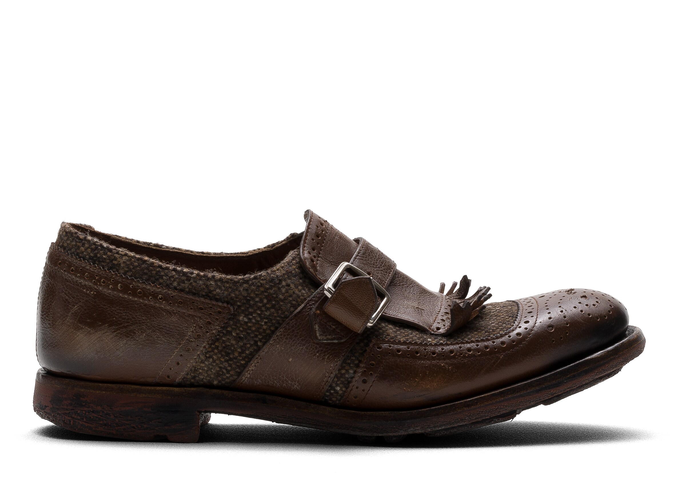 Church Antiqued Leather And Wool Monk Strap, Woman, Walnut, Size 36,5