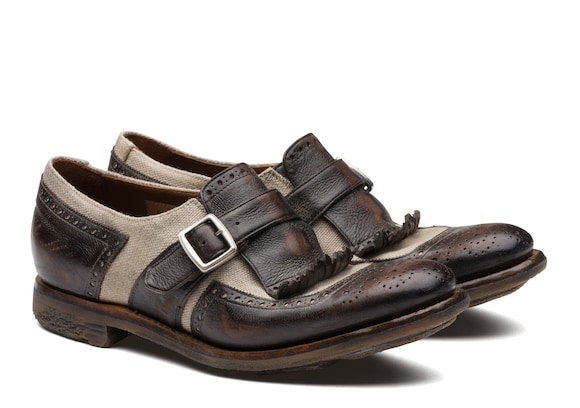 Church's true Vintage Glacè and Linen Buckle Loafer ダークブラウン/ベージュ