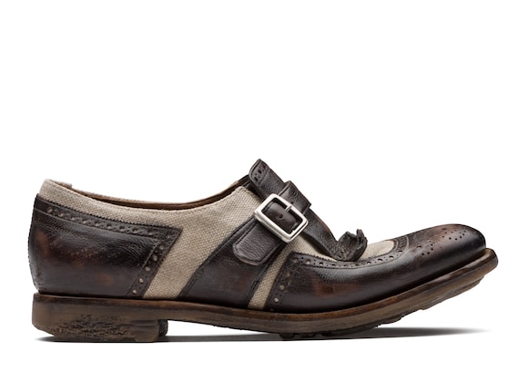 Church's true Vintage Glacè and Linen Buckle Loafer ダークブラウン/ベージュ