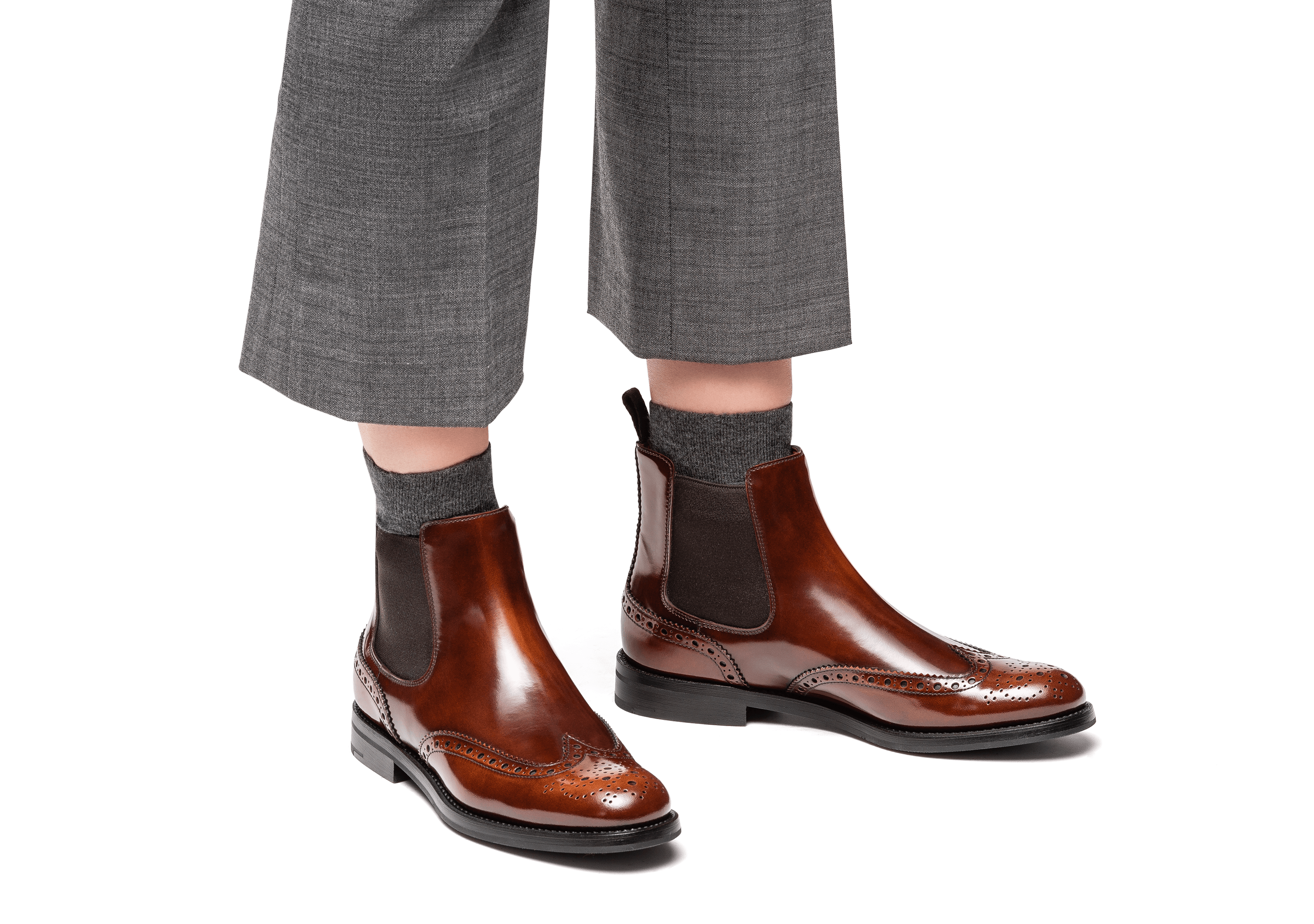 Women s Polished Fum Brogue Chelsea Boot Brown Church s
