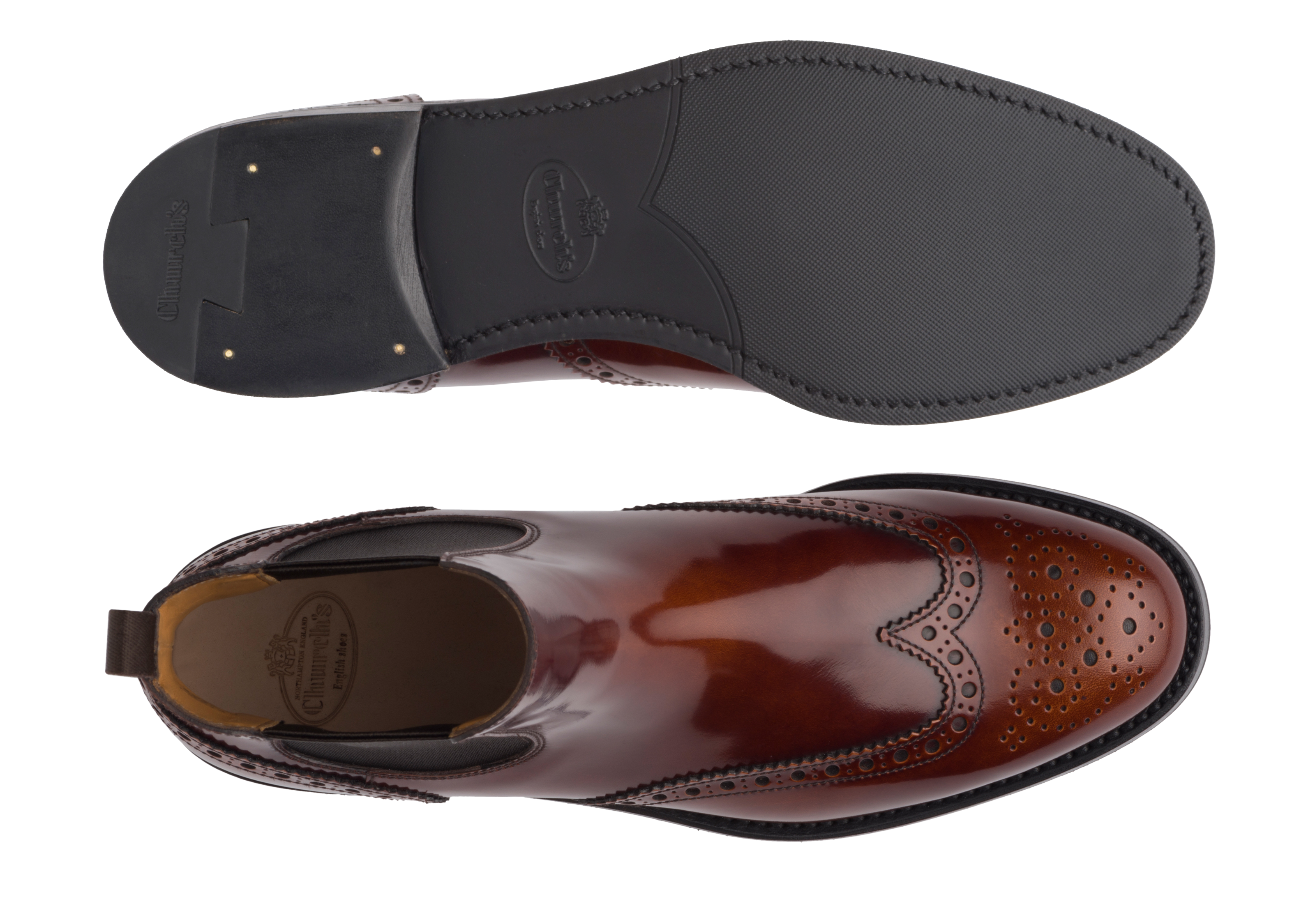 Women s Polished Fum Brogue Chelsea Boot Brown Church s