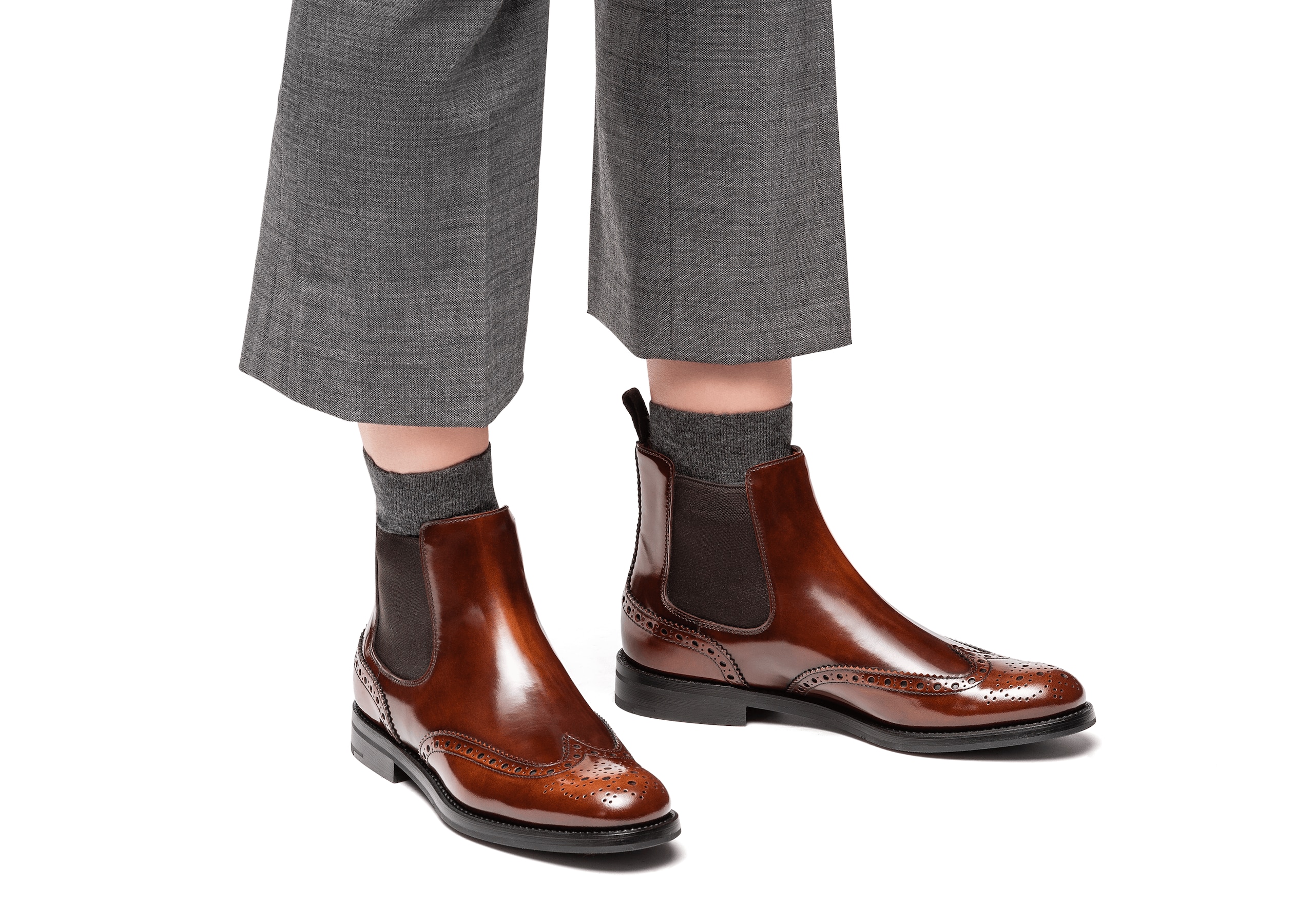 Ketsby wg Church's Polished Fumè Brogue Chelsea Boot Brown