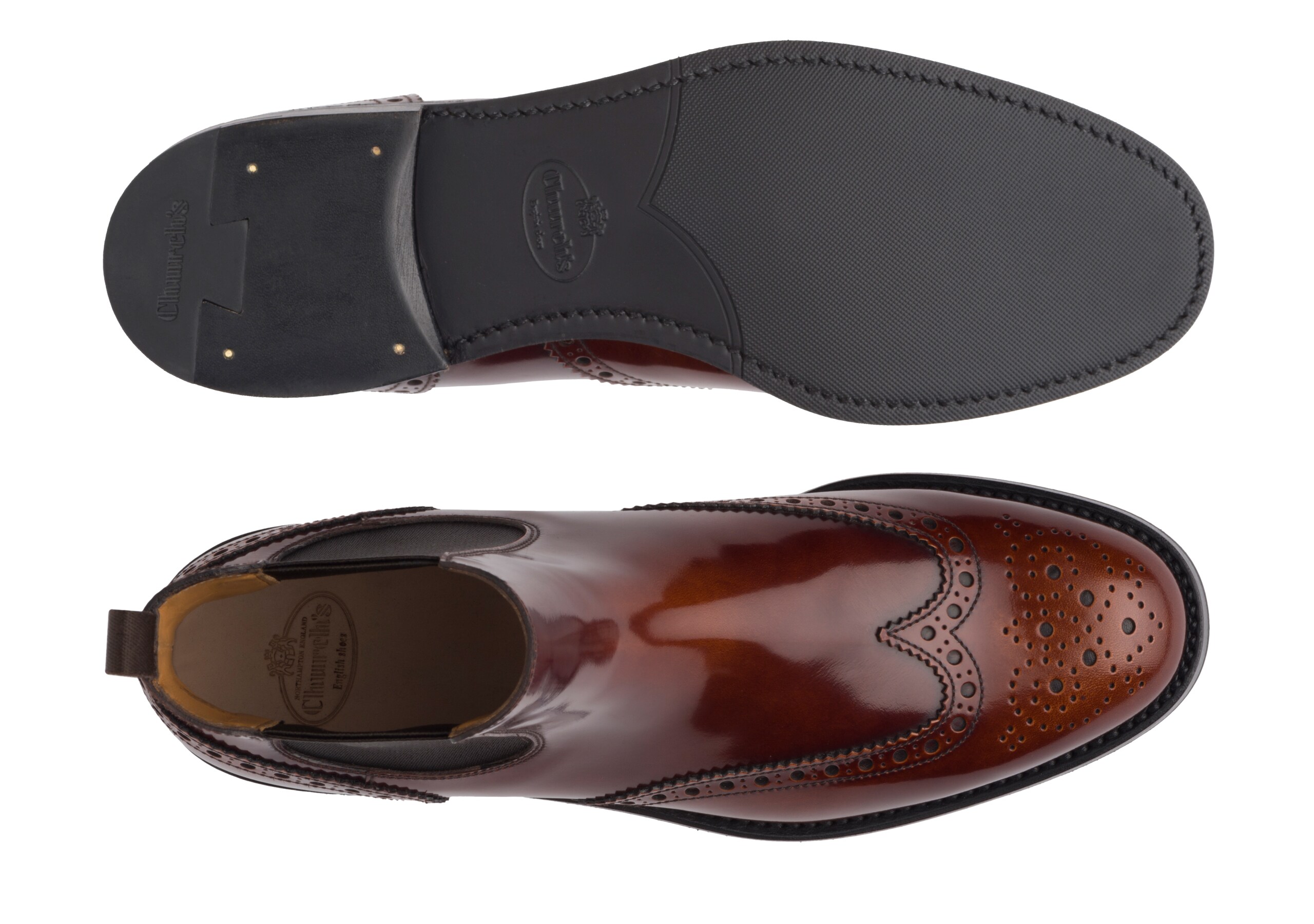 Ketsby wg Church's Polished Fumè Brogue Chelsea Boot Brown
