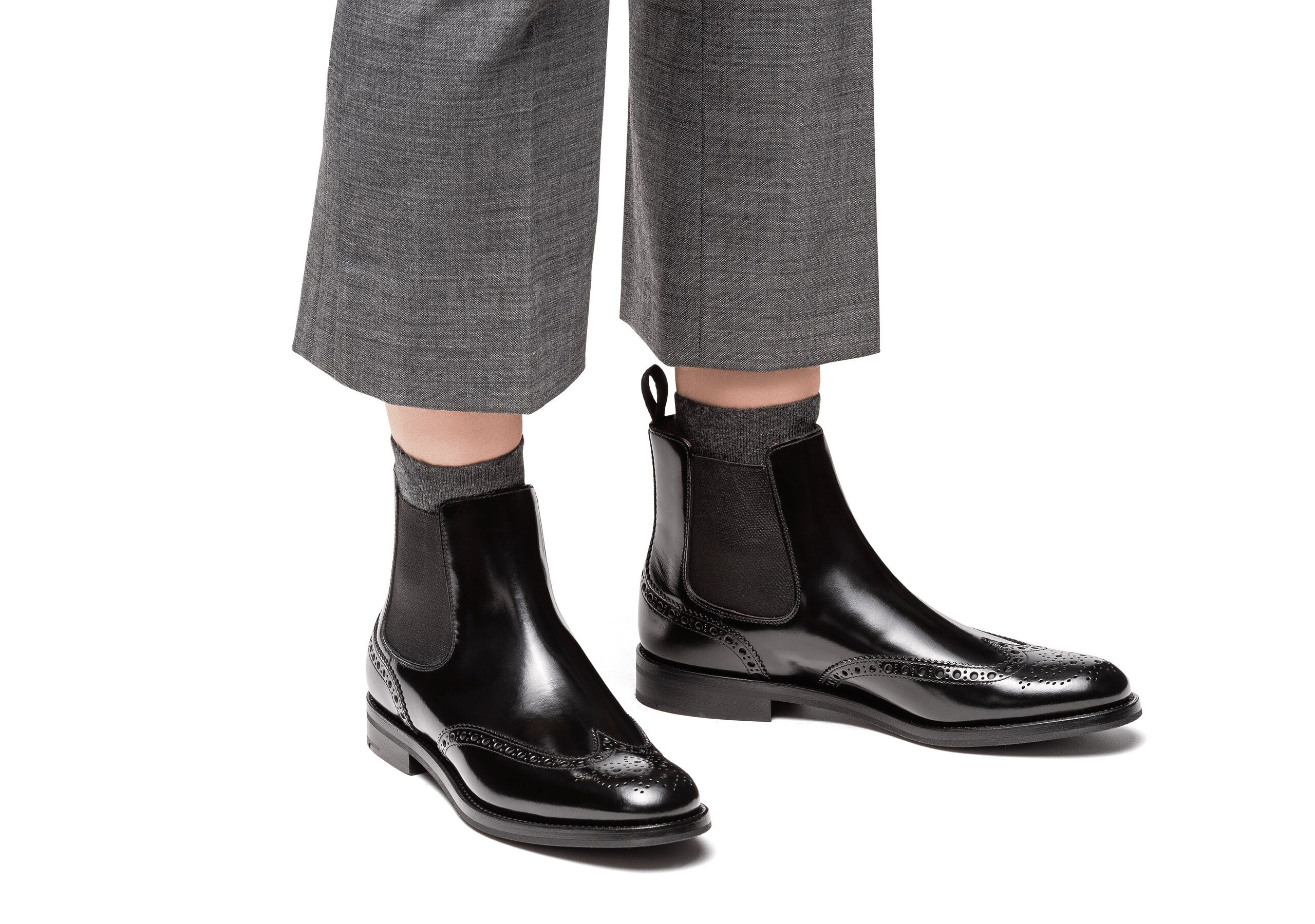 Ketsby wg Church's Stivale Chelsea Brogue in Pelle di Vitello Spazzolato Nero