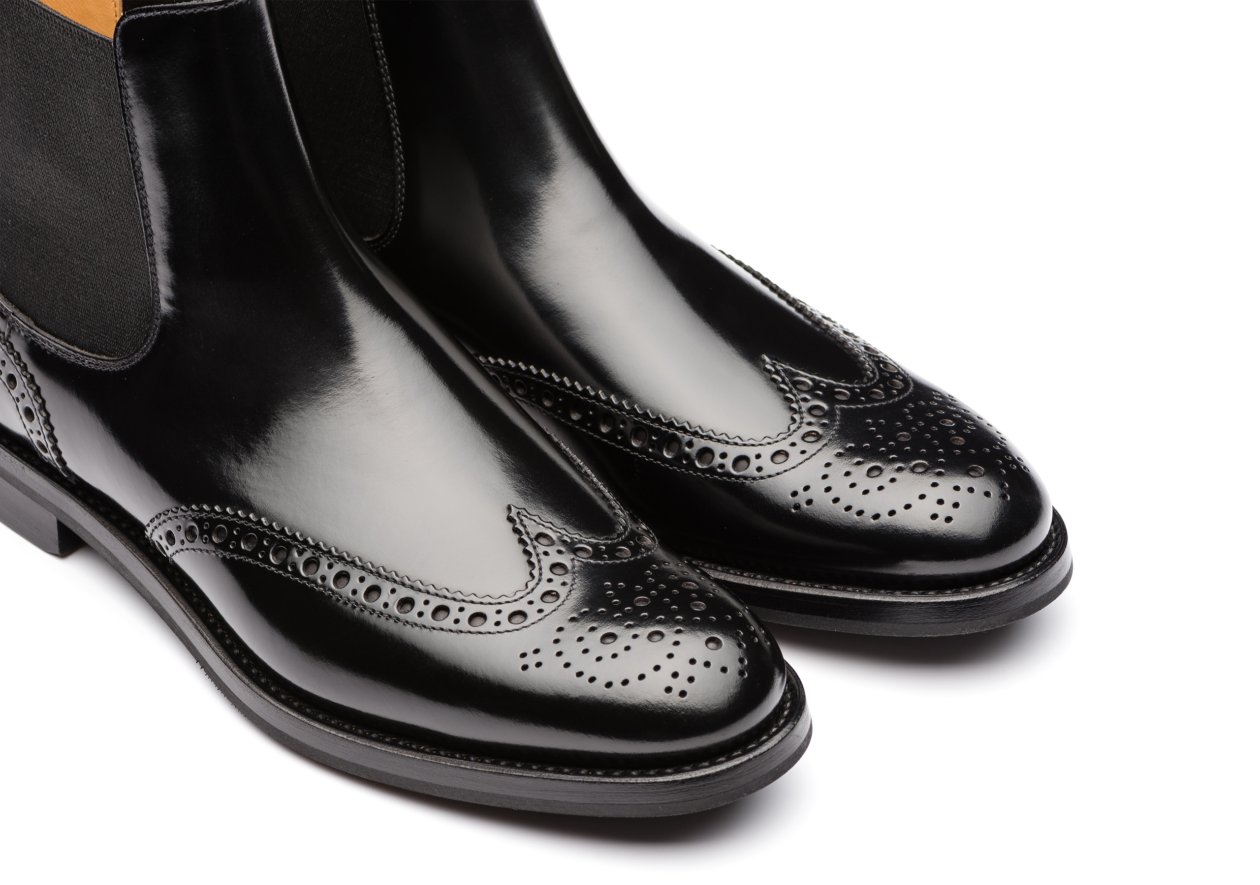 Ketsby wg Church's Stivale Chelsea Brogue in Pelle di Vitello Spazzolato Nero