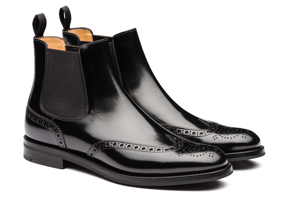 Church's Ketsby wg Stivale Chelsea Brogue in Pelle di Vitello Spazzolato Nero