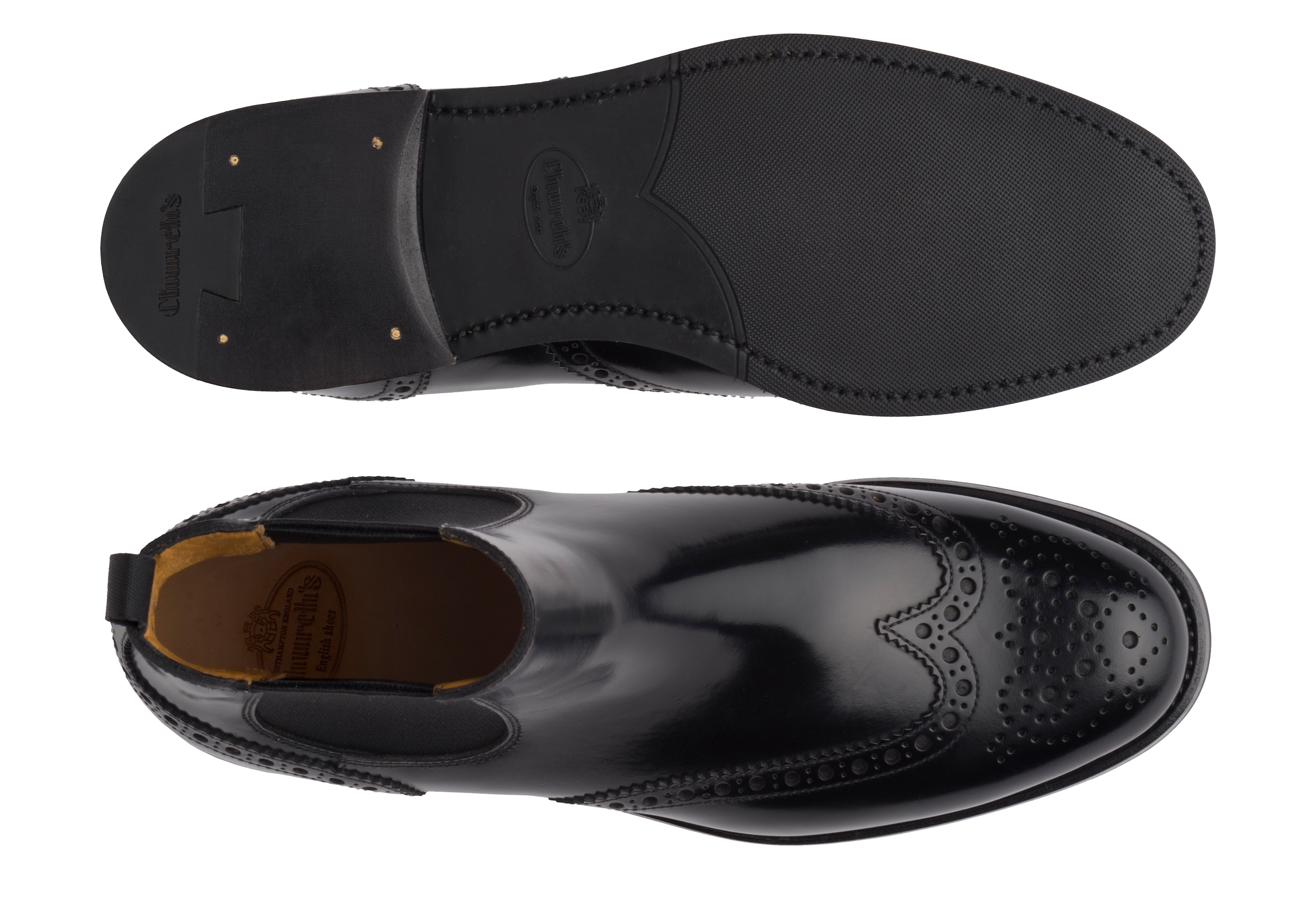 Ketsby wg Church's Stivale Chelsea Brogue in Pelle di Vitello Spazzolato Nero