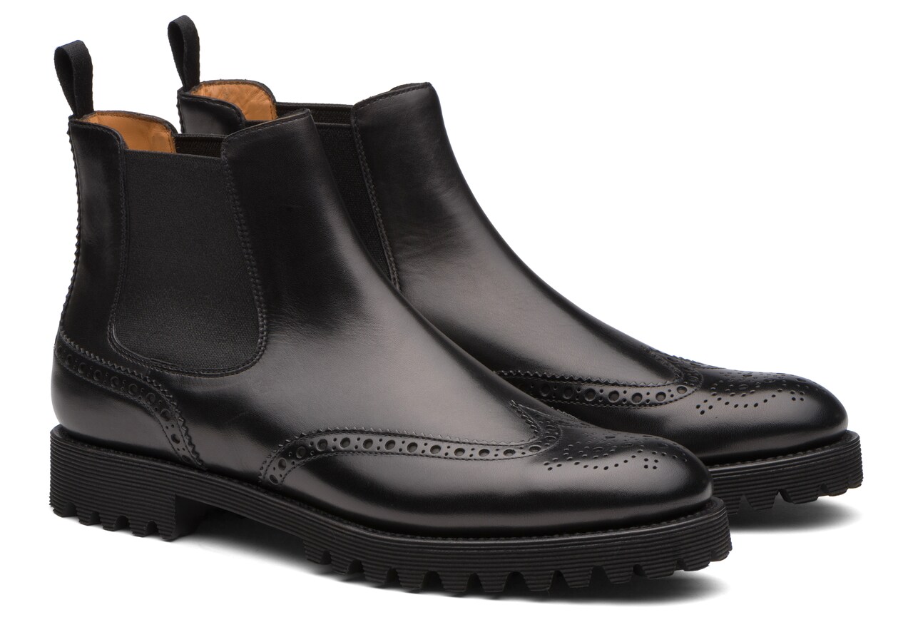 womens black leather brogue chelsea boots