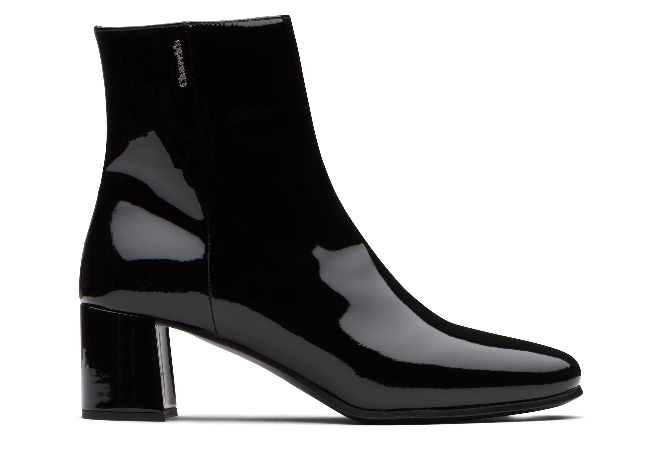Black patent heel boots