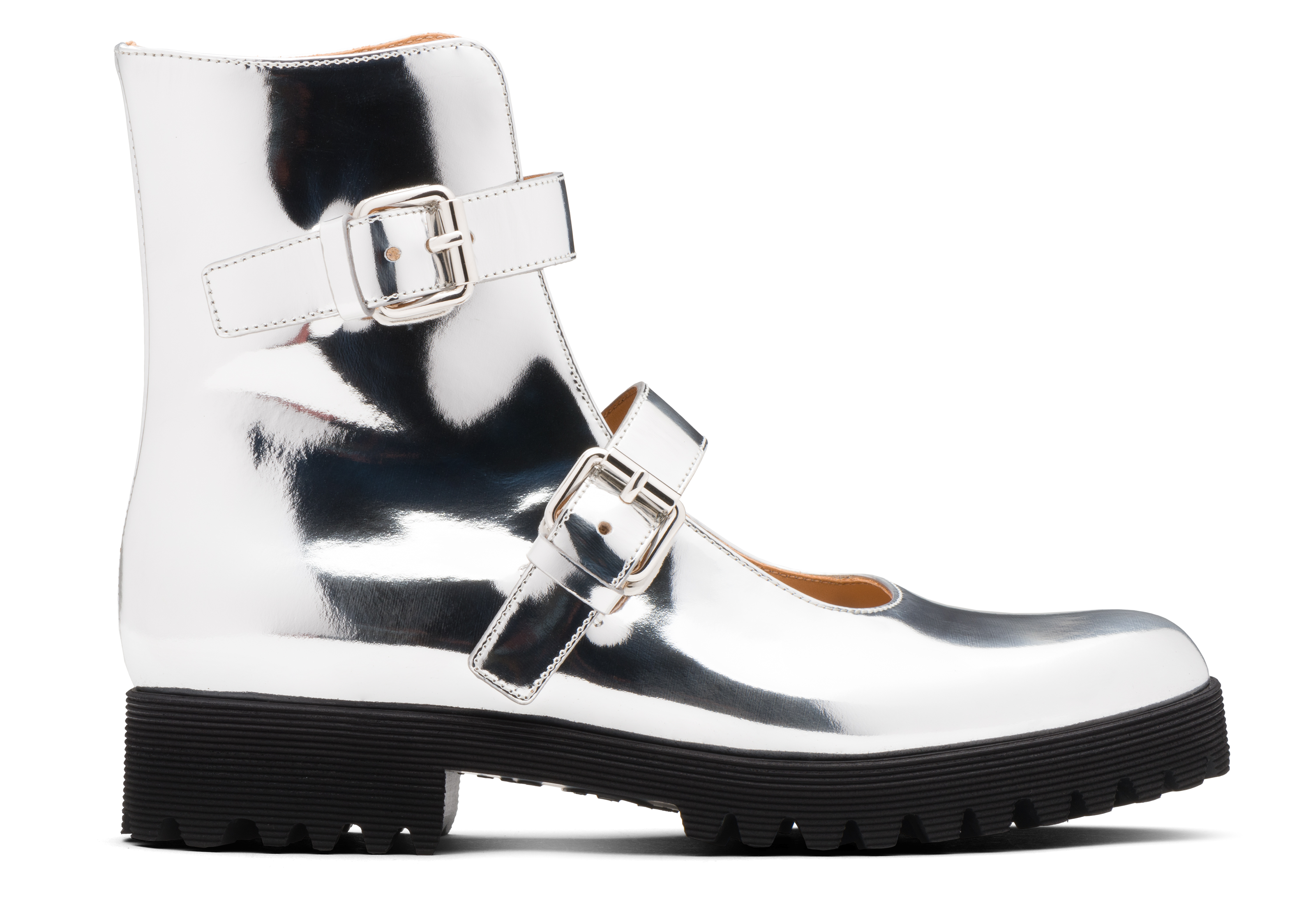 Kn2 Mirror Calf Leather Mary Jane Boot Gold Silver Church S