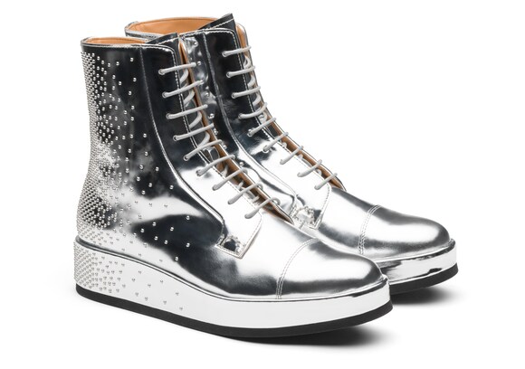 Church's  Bottines à lacets en cuir de veau miroir à clous Argent