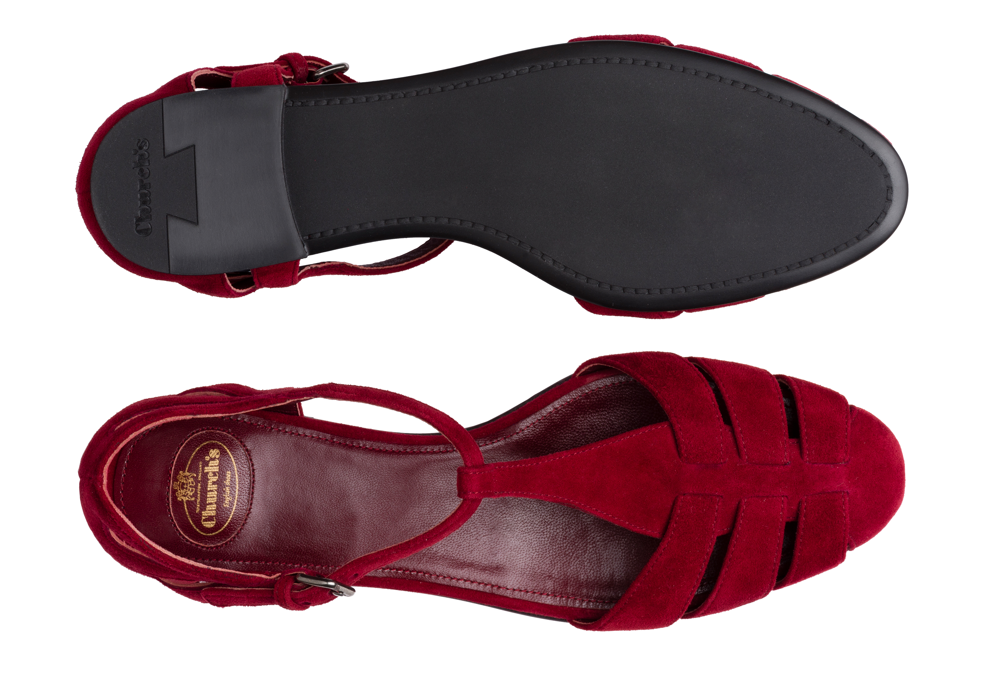 Red Suede T Bar Sandals Church s