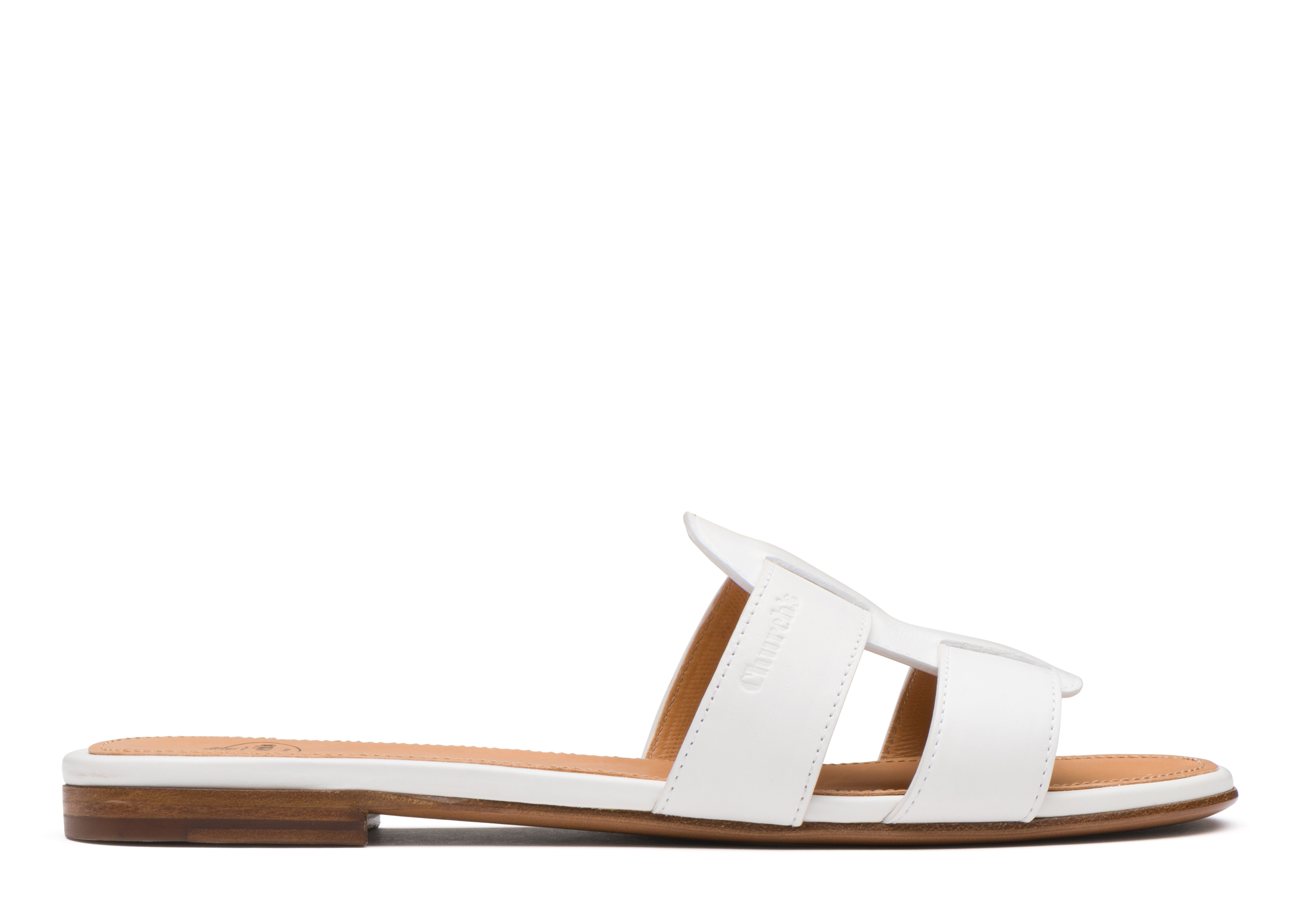 white slip on flat sandals