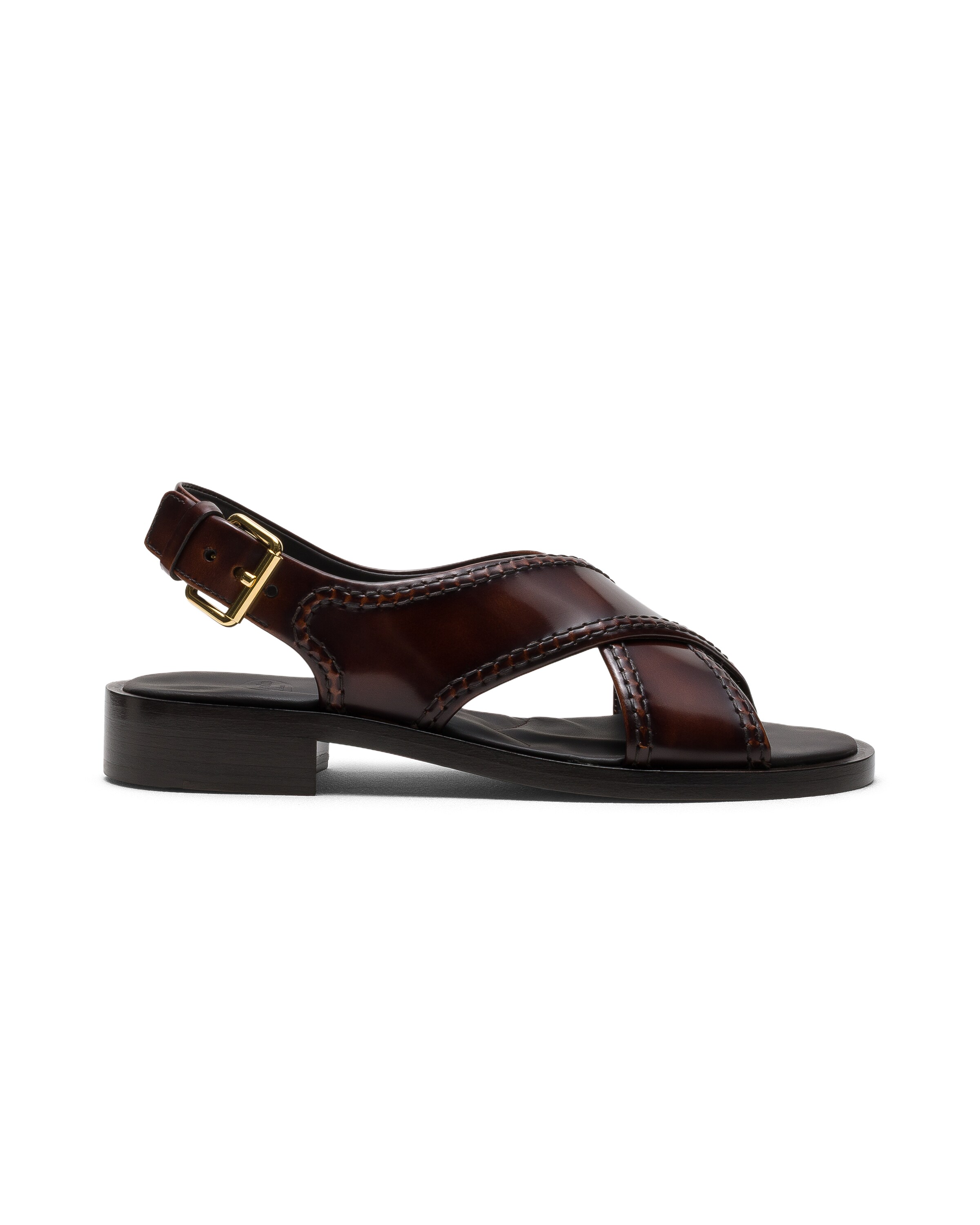 Church Polished Fumé Leather Criss Cross Sandal, Woman, Tabac, Size 38,5