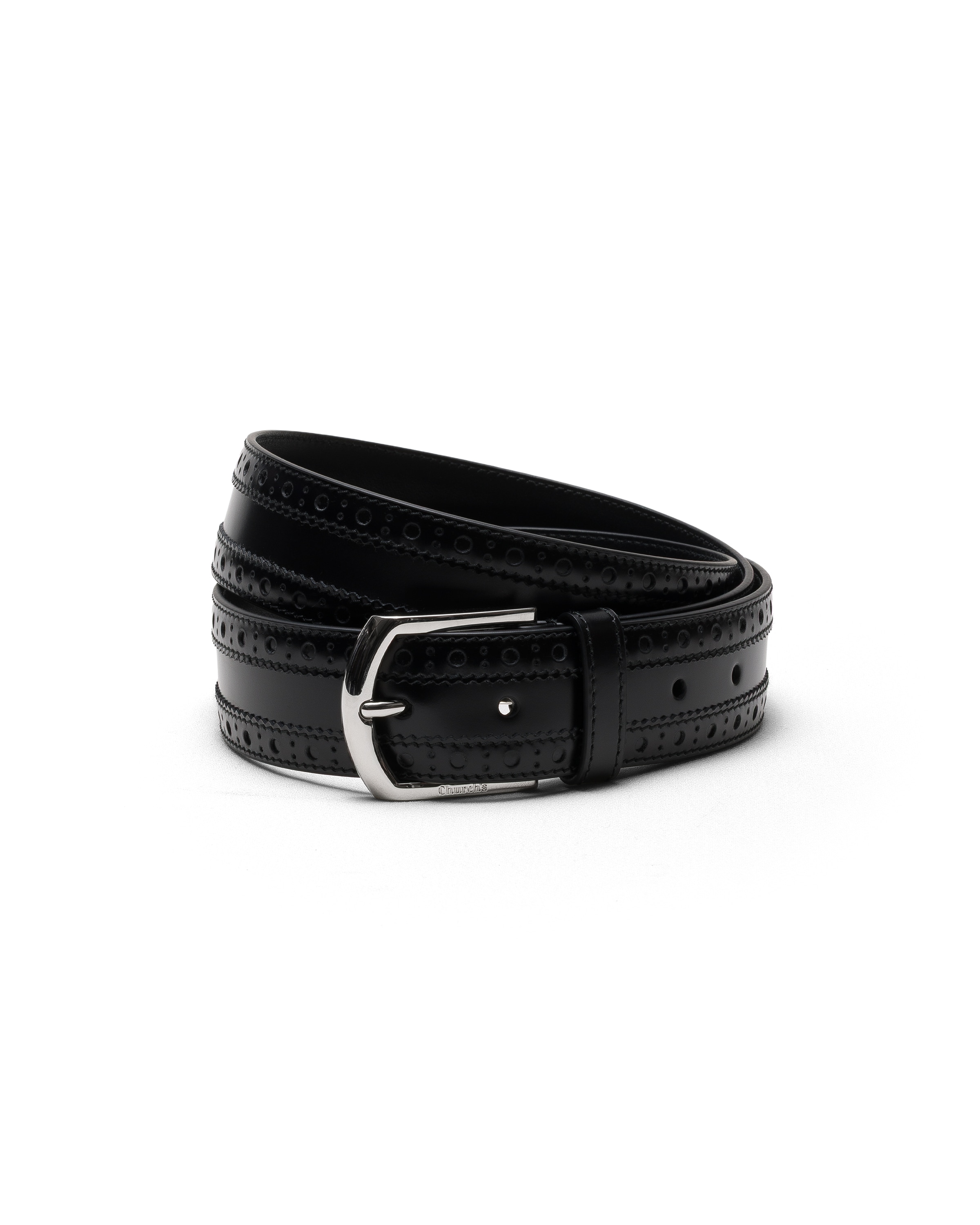 Church Brogue Polished Fumé Leather Belt, Man, Black, Size 105