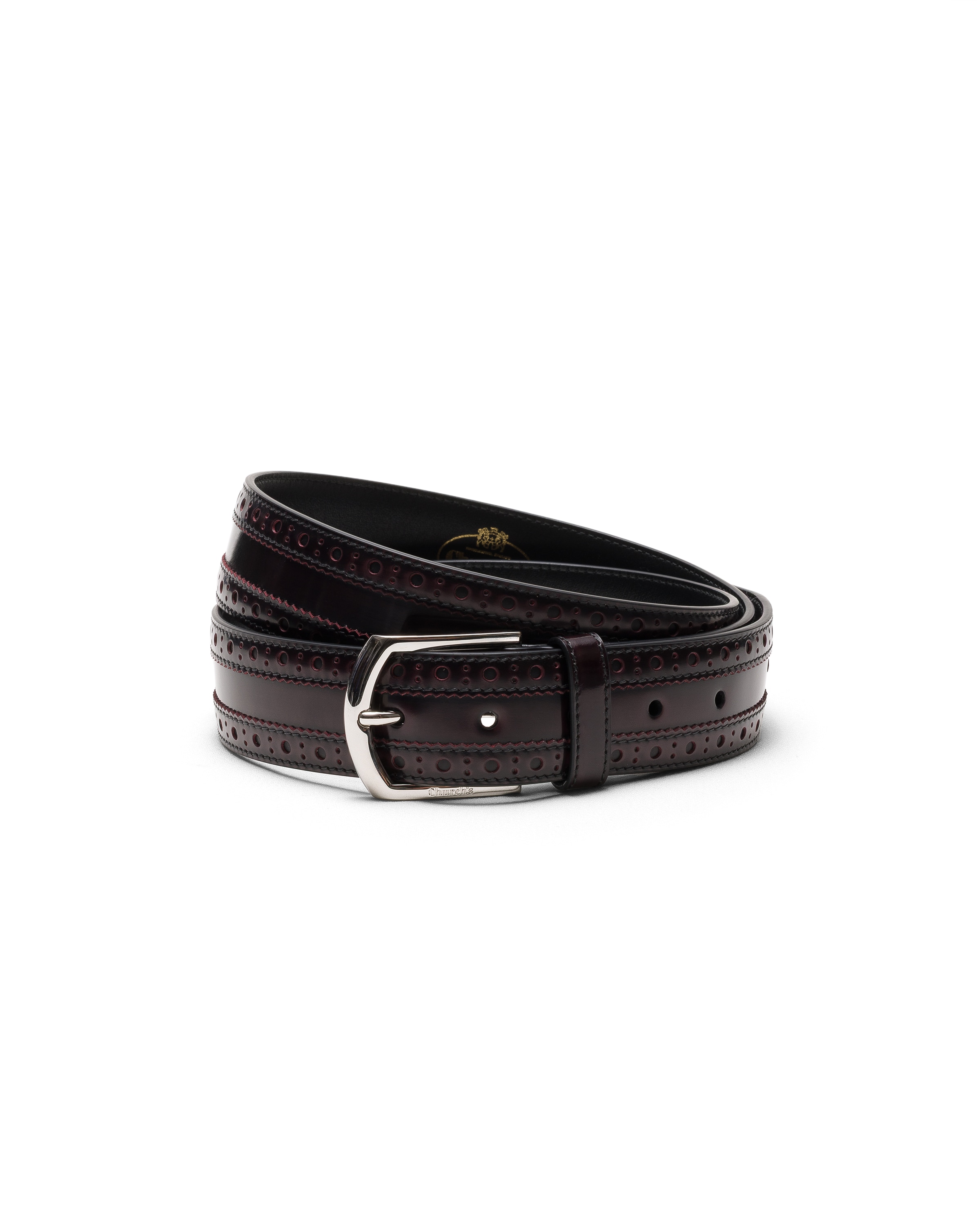 Church Brogue Polished Fumé Leather Belt, Man, Burgundy, Size 105