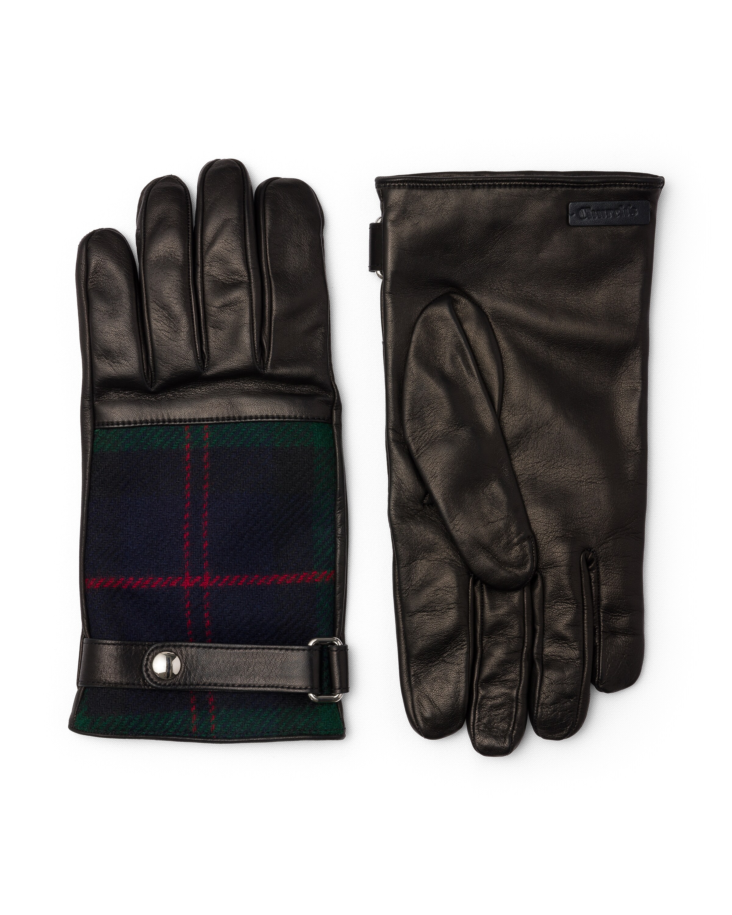 Church Nappa And Wool Tartan Men's Gloves, Man, Navy, Size 8