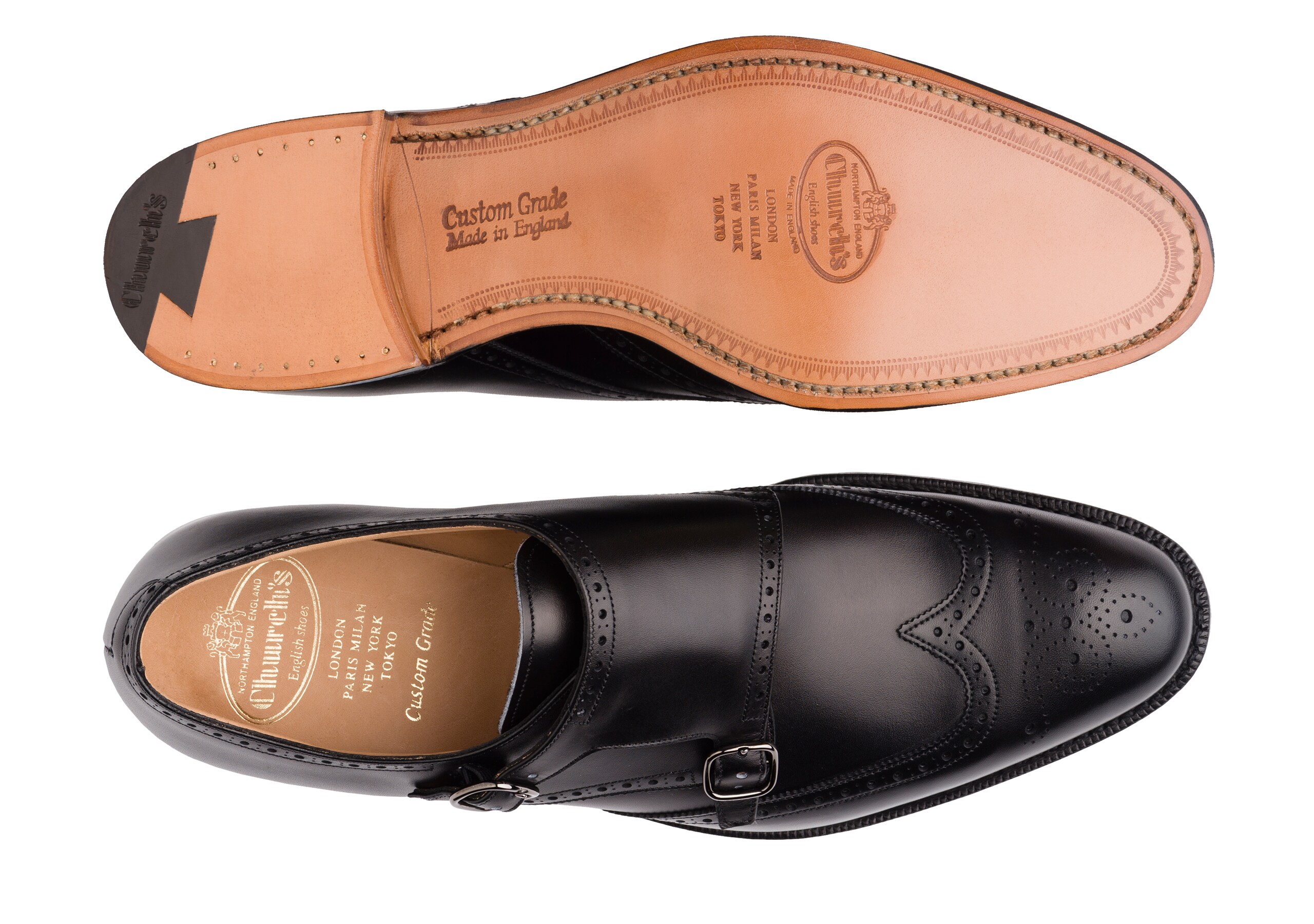 Chicago Church's Calf Leather Monk Strap Brogue Black