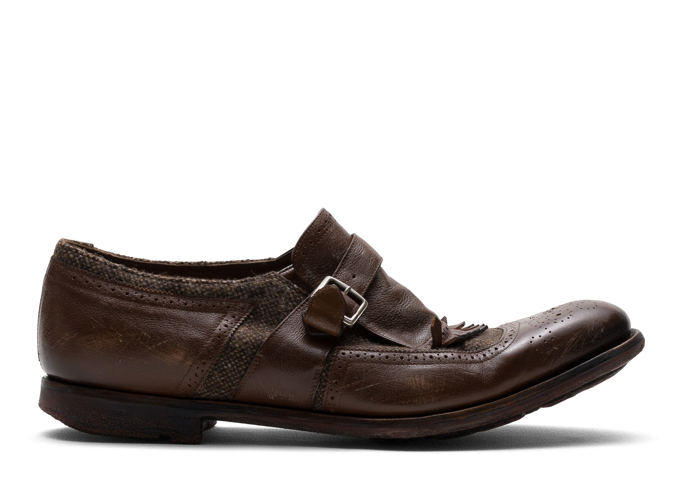 Church Chaussure À Boucle En Cuir Vieilli Et Laine, Homme, Marron, Taille 7,5