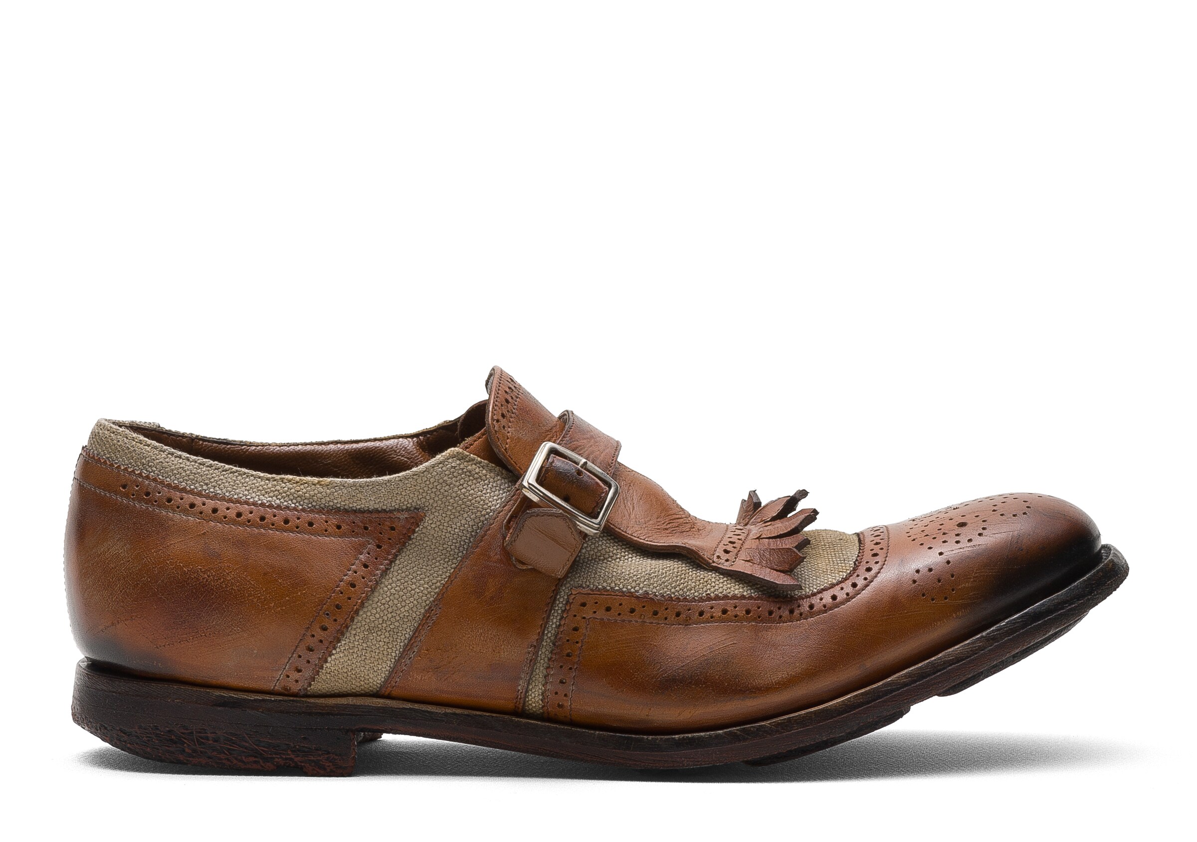 Church Monk Straps In Calfskin And Fabric, Man, Brandy/ecru, Size 10