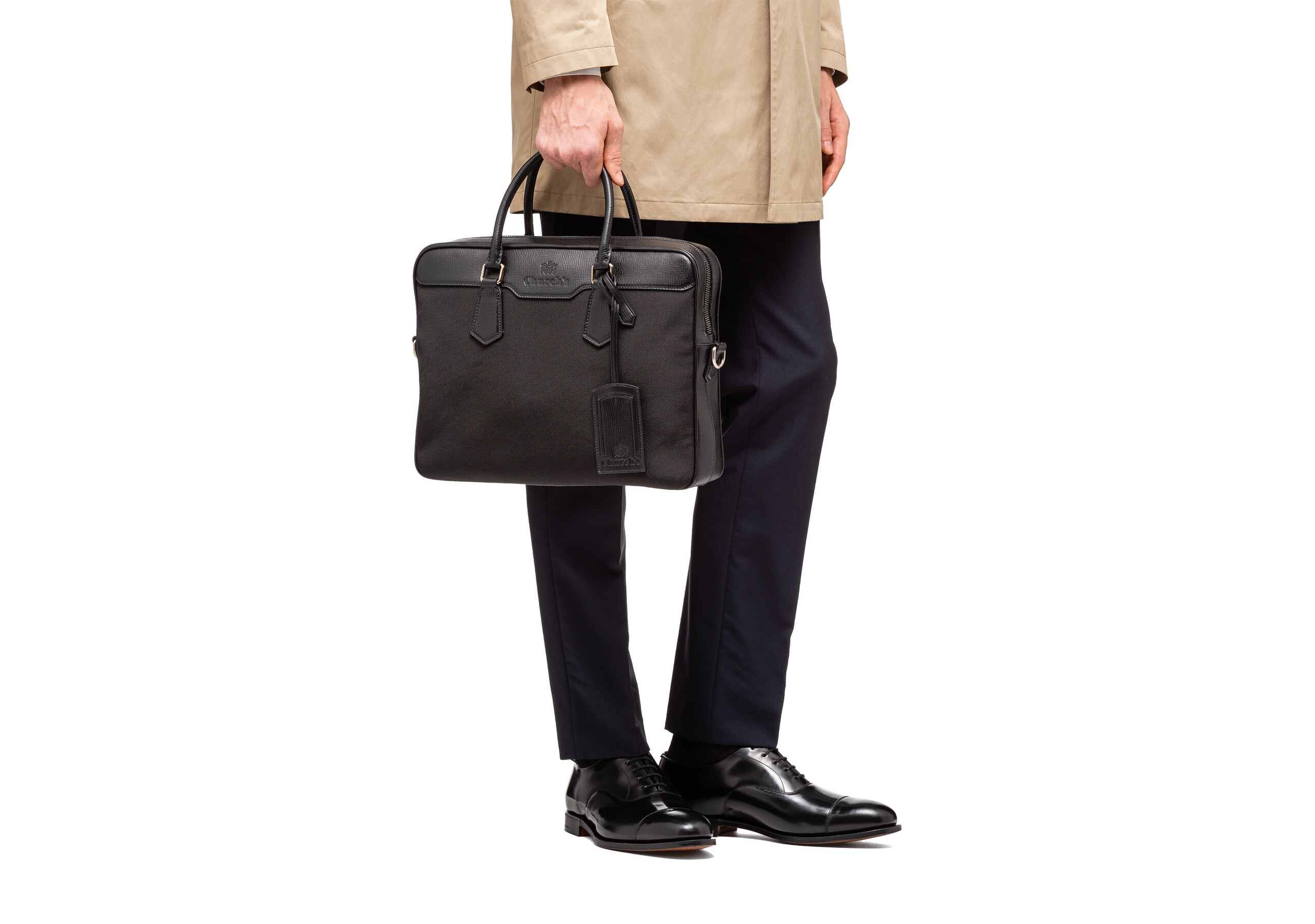 Craven Church's Sac pour ordinateur portable en tissu et cuir St. James Noir