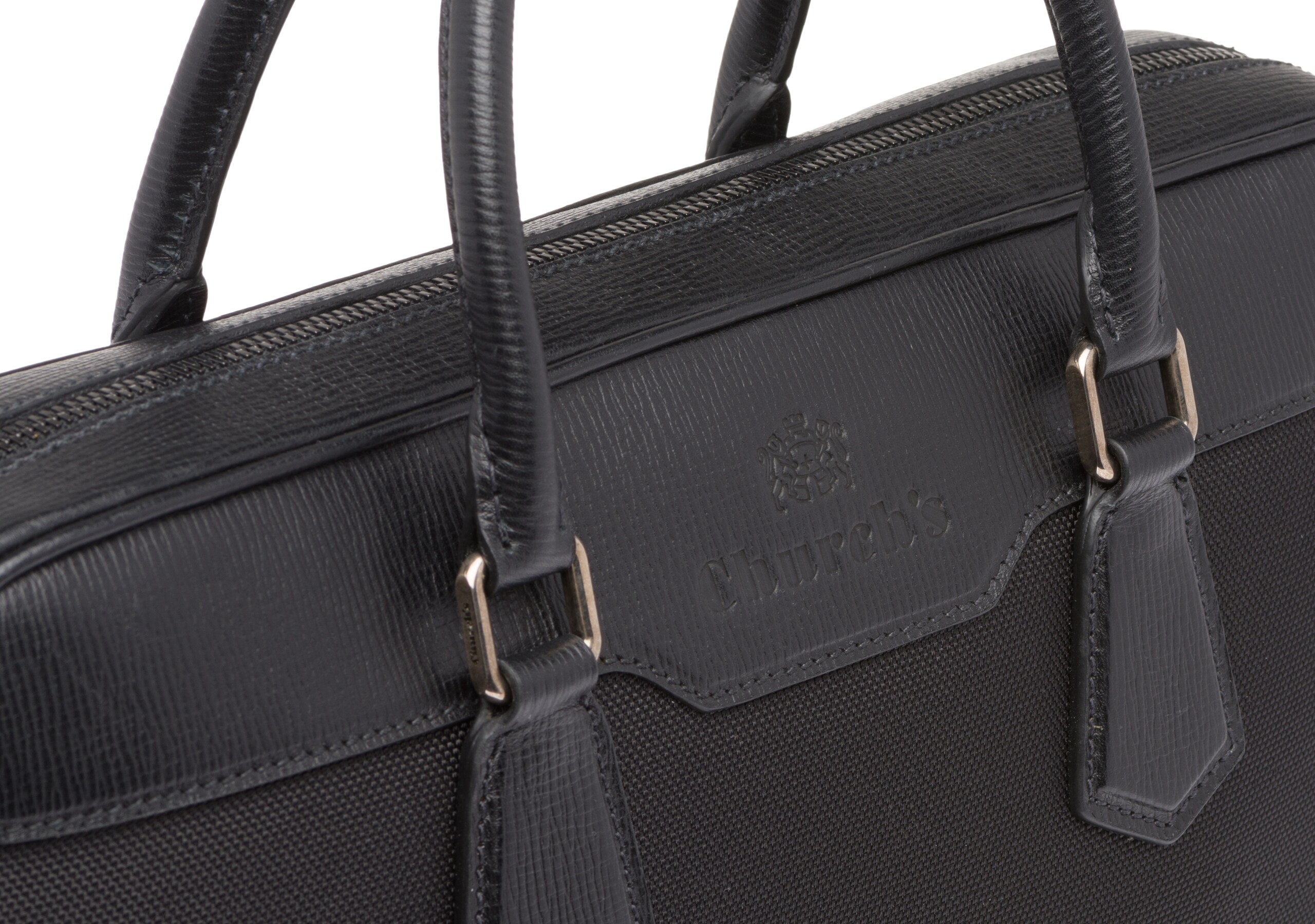 Craven Church's Sac pour ordinateur portable en tissu et cuir St. James Noir