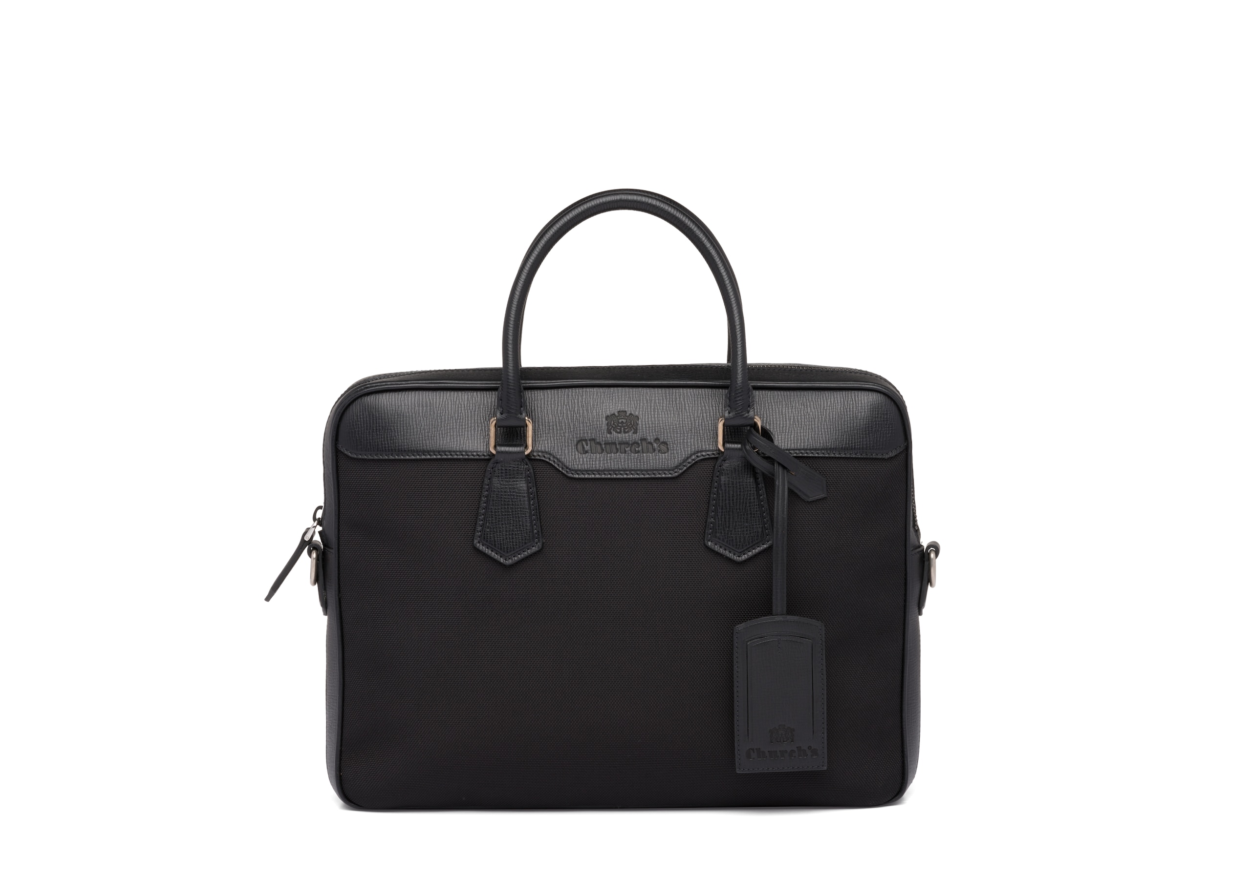 Craven Church's Sac pour ordinateur portable en tissu et cuir St. James Noir