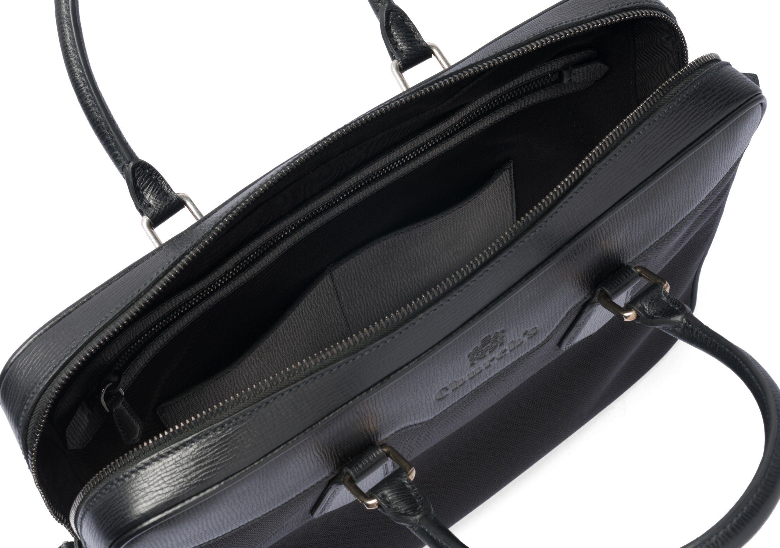 Craven Church's Sac pour ordinateur portable en tissu et cuir St. James Noir