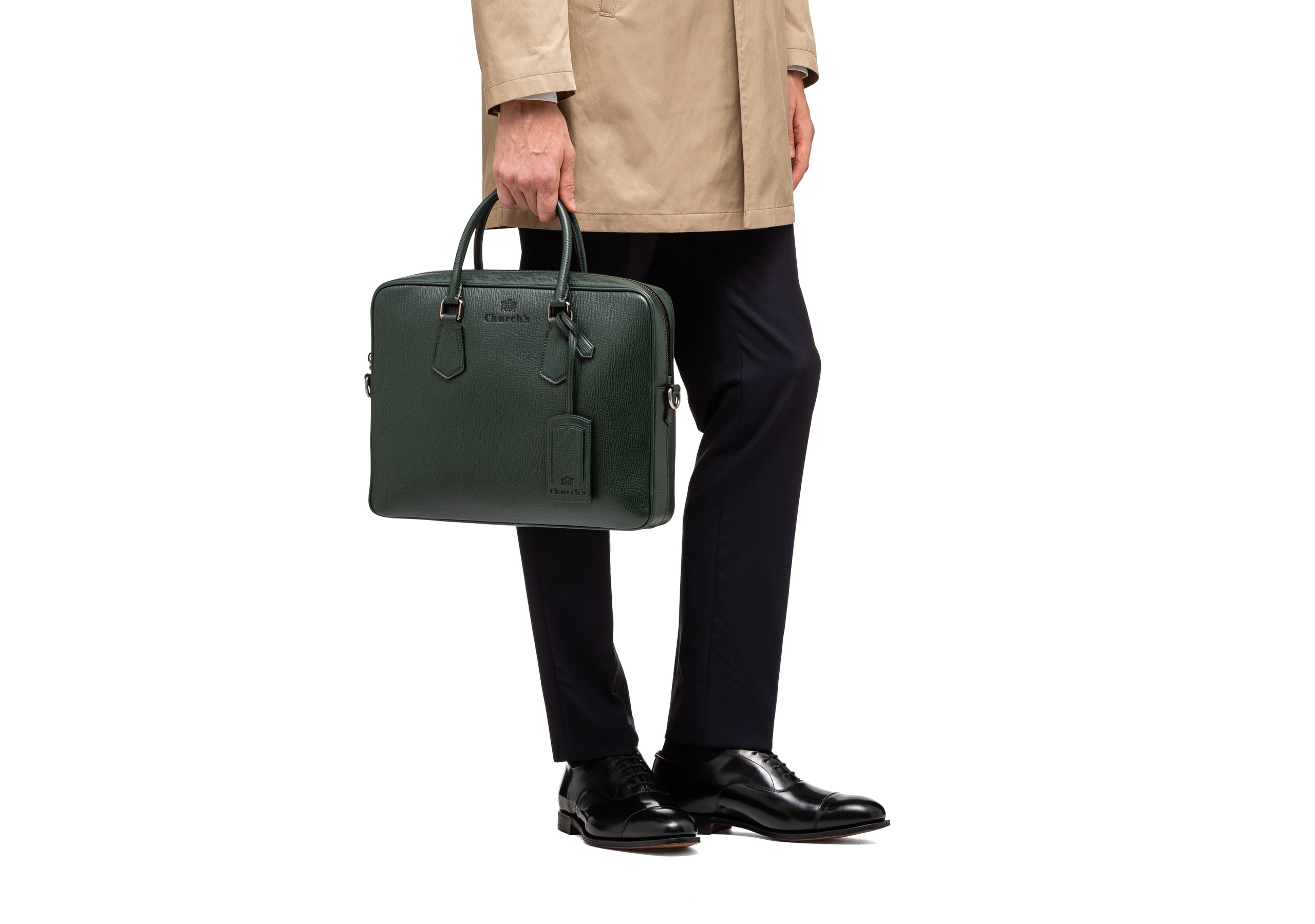 Craven Church's St James Leather Laptop Bag Green