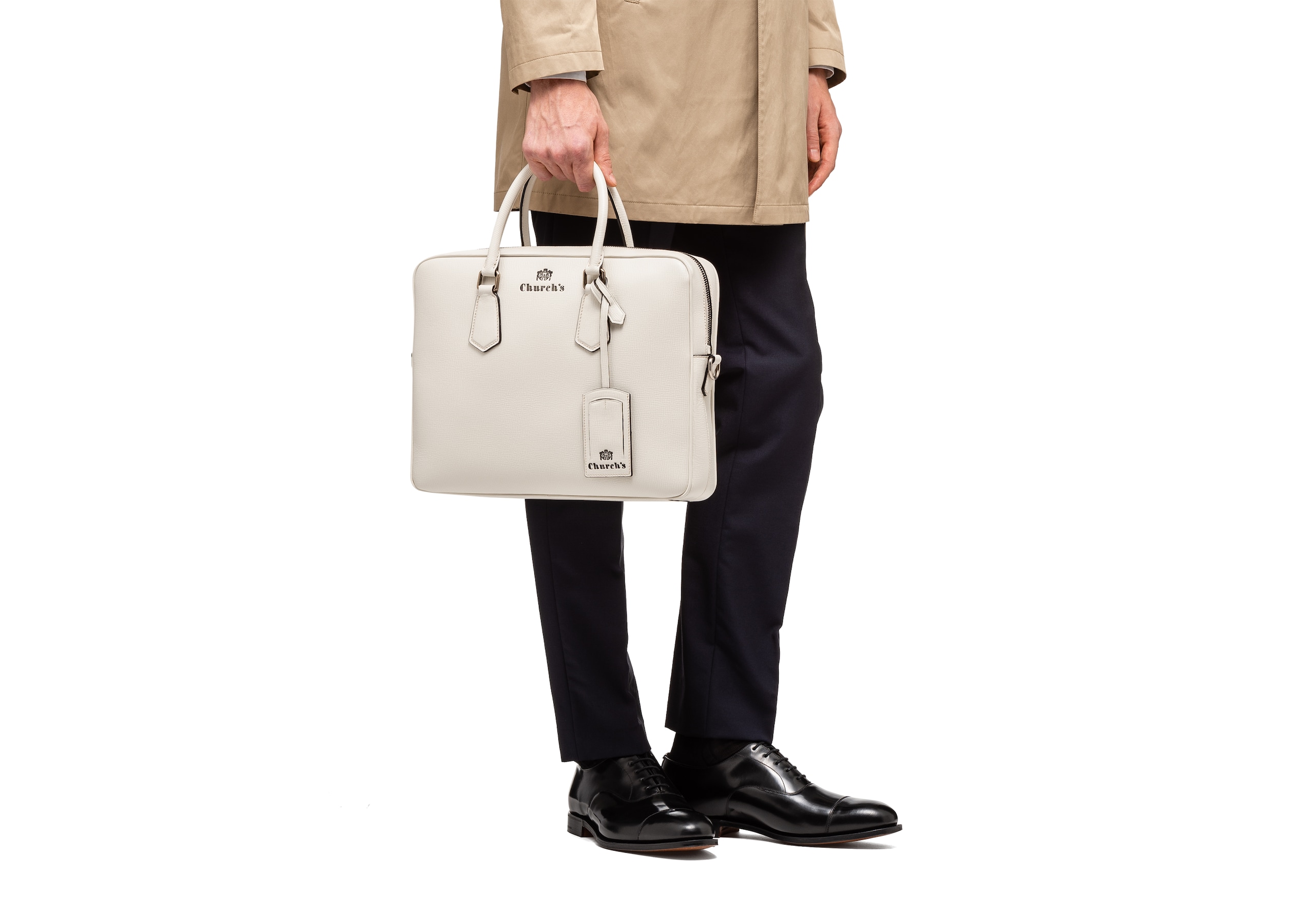 Craven Church's St James Leather Laptop Bag Neutral