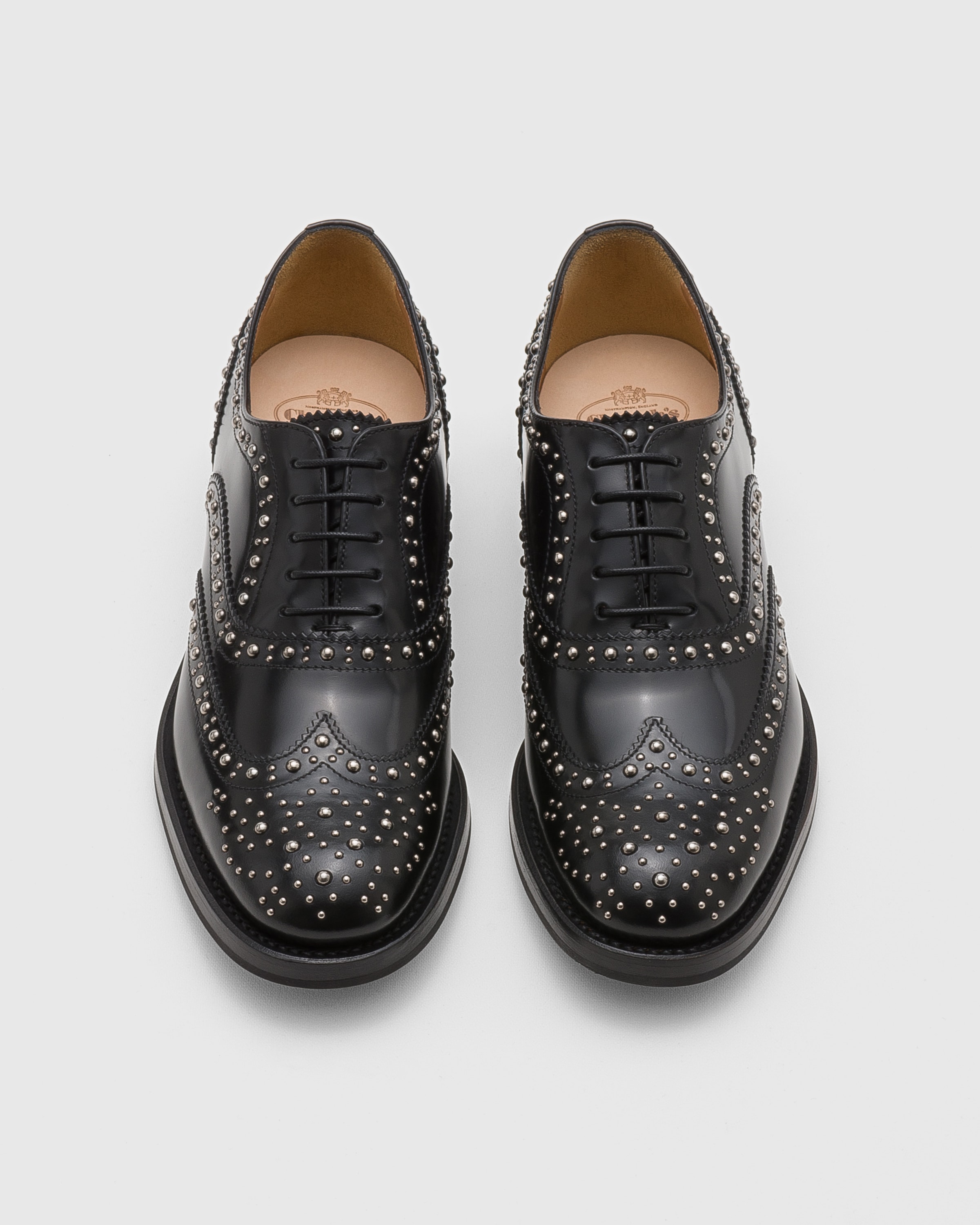 Black Polished Binder Oxford Brogue Stud Church s