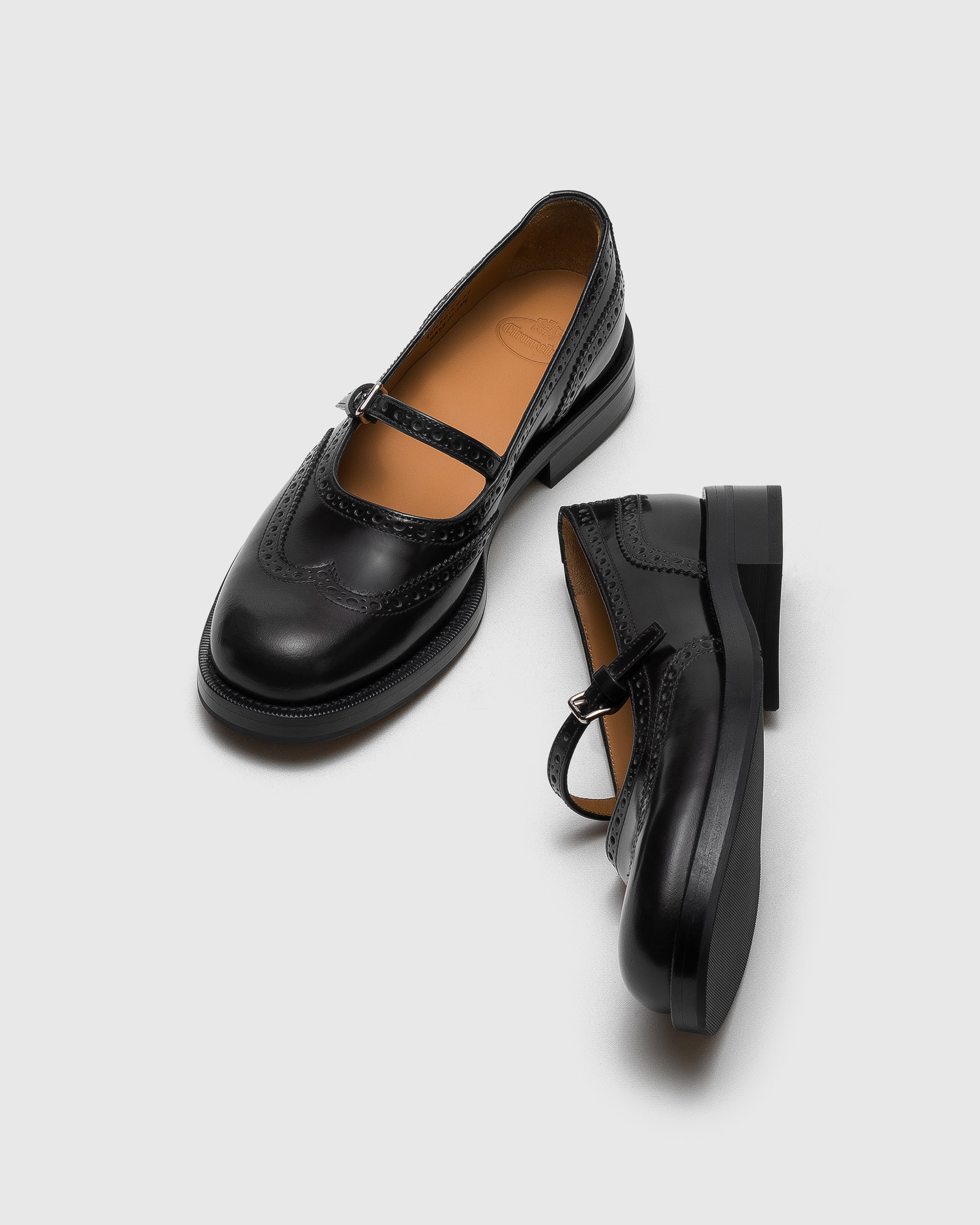 Mary Jane Oxford Brogue en cuir Fumé poli