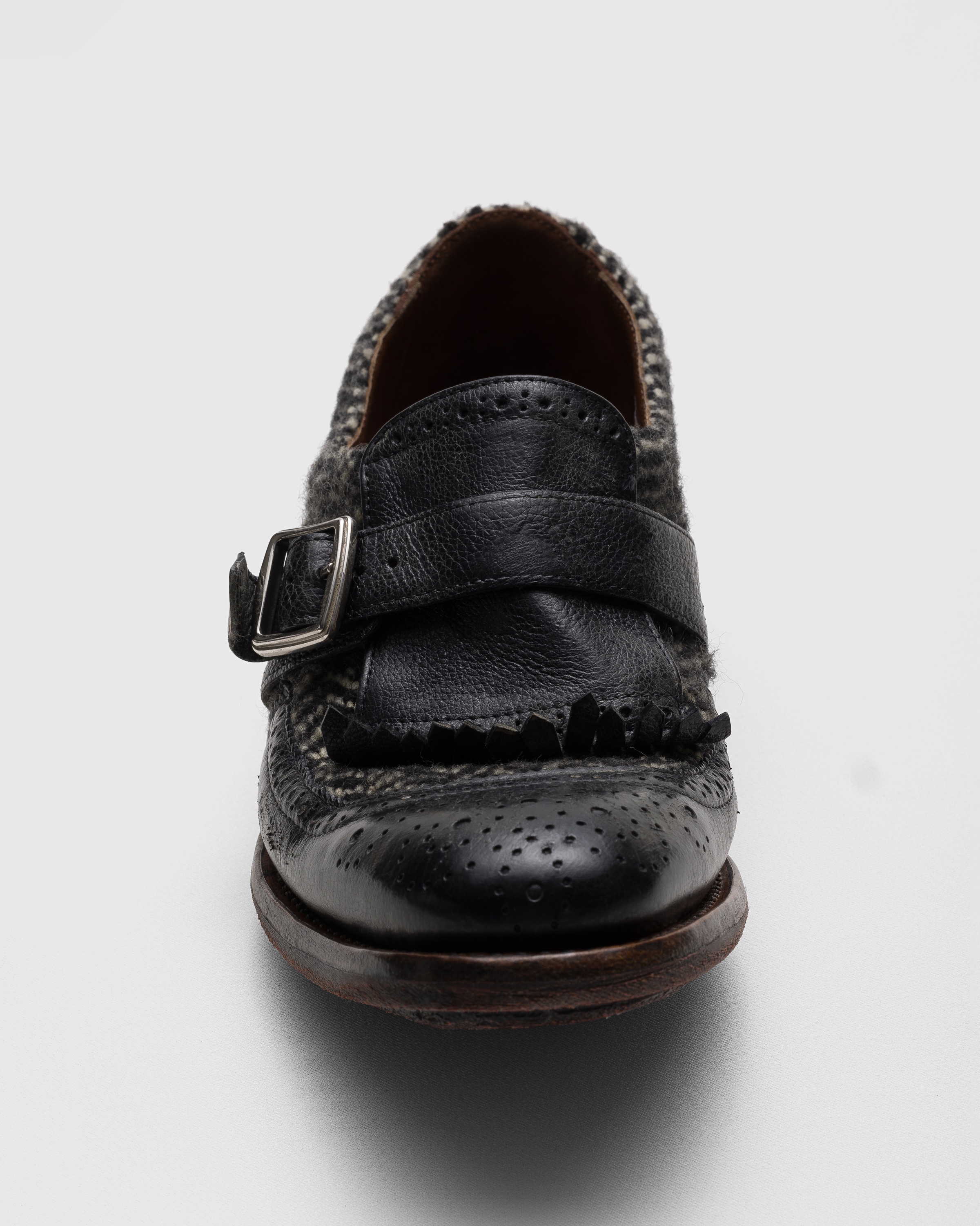 Black Antiqued Leather and Wool Monk Strap | Church