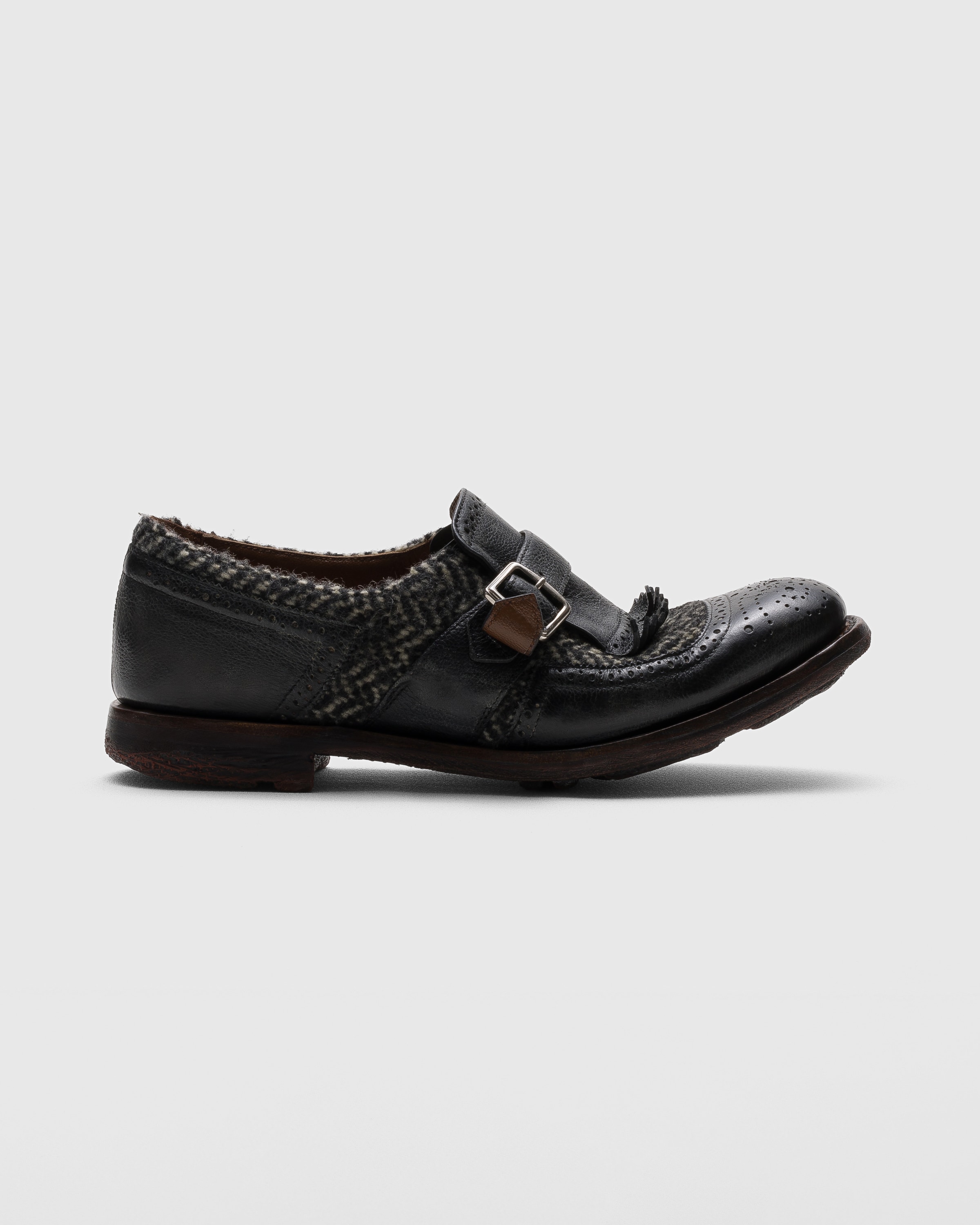 Vintage CHURCH\'S CHEANEY Black Monk Strap Boots US Size‎ 9 Made in England Black Antiqued Leather and Wool Monk Strap | Church main image 2
