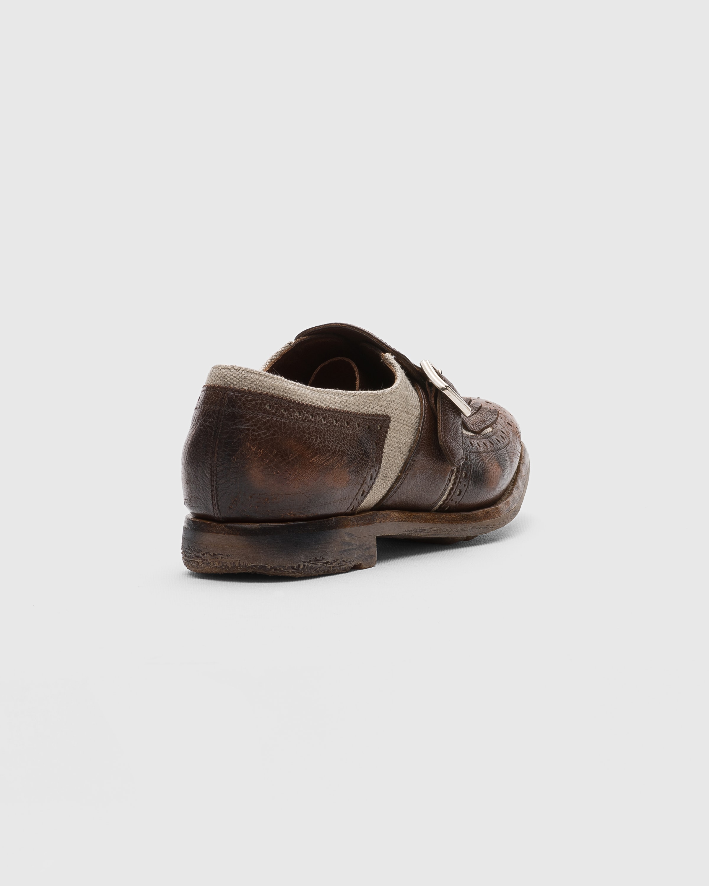 Church’s／BALMORAL／75F Burnt Sienna/Ecru Vintage Glacè and Linen Buckle Loafer