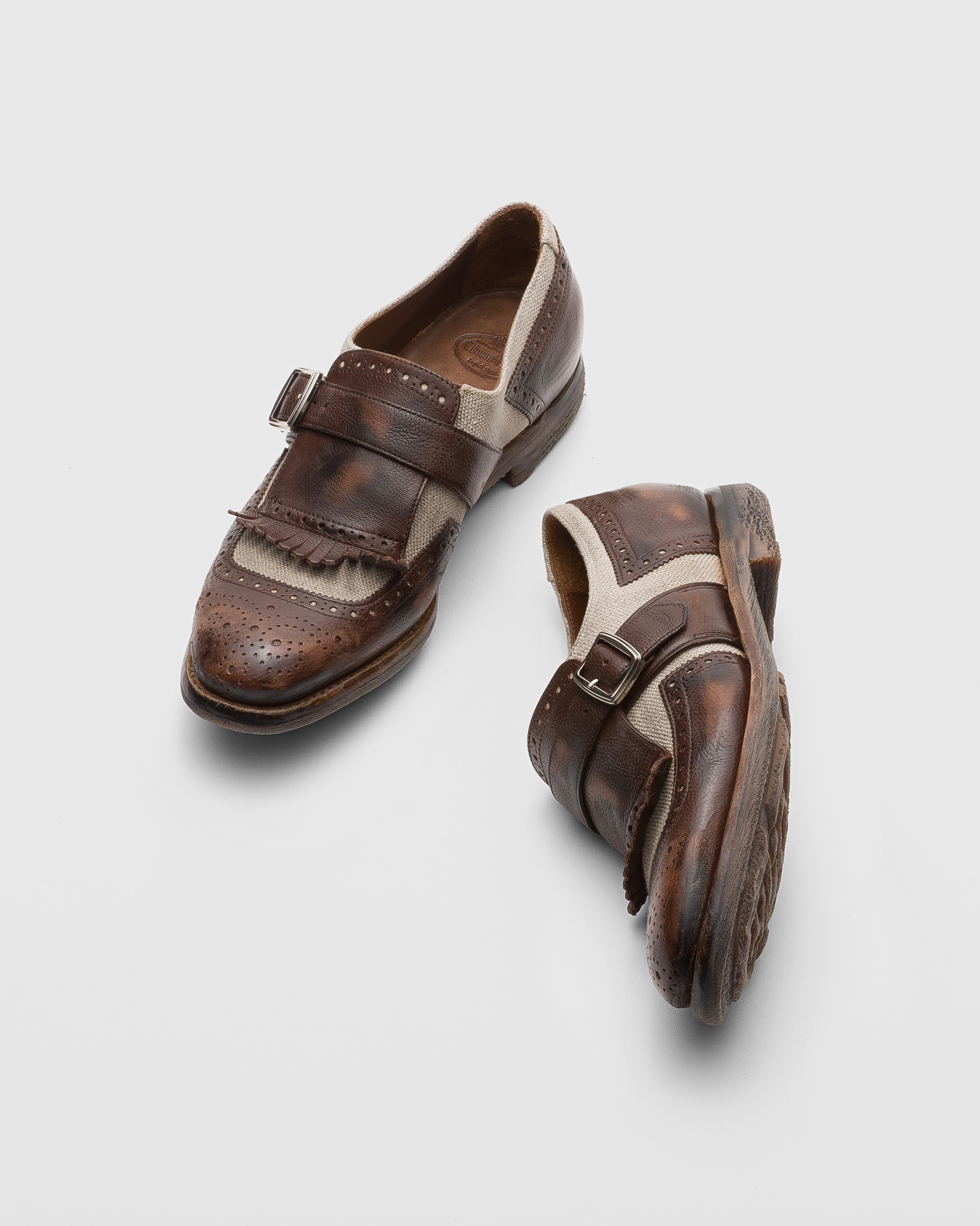 Burnt Sienna/Ecru Vintage Glacè and Linen Buckle Loafer