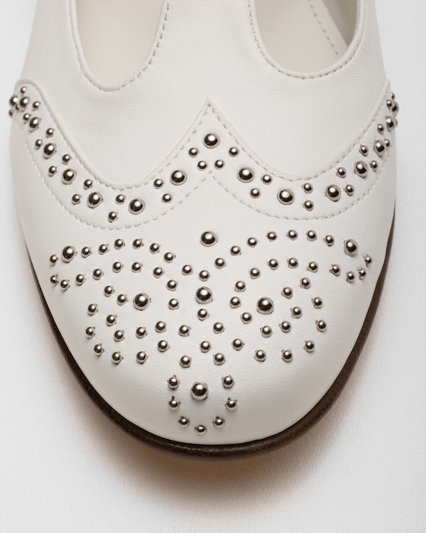 Nappa Mary Jane Ballet Flat with Studs Ivory