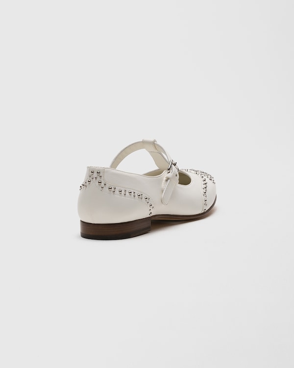 Nappa Mary Jane Ballet Flat with Studs Ivory