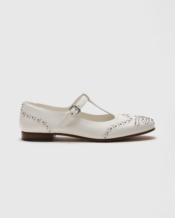 Nappa Mary Jane Ballet Flat with Studs Ivory