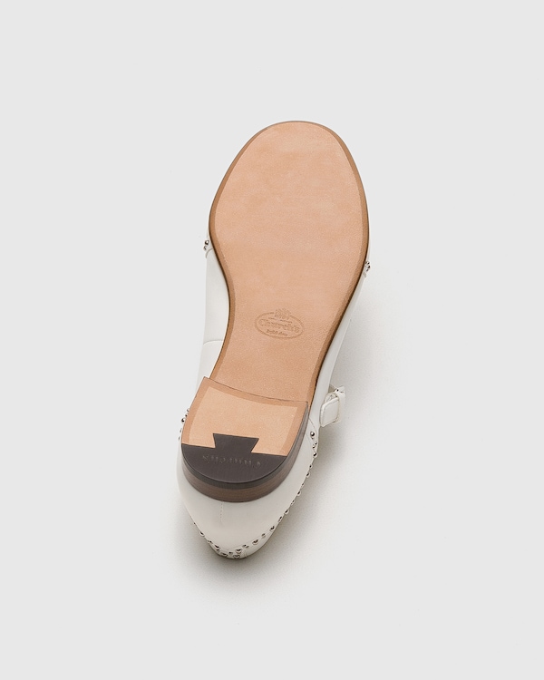 Nappa Mary Jane Ballet Flat with Studs Ivory