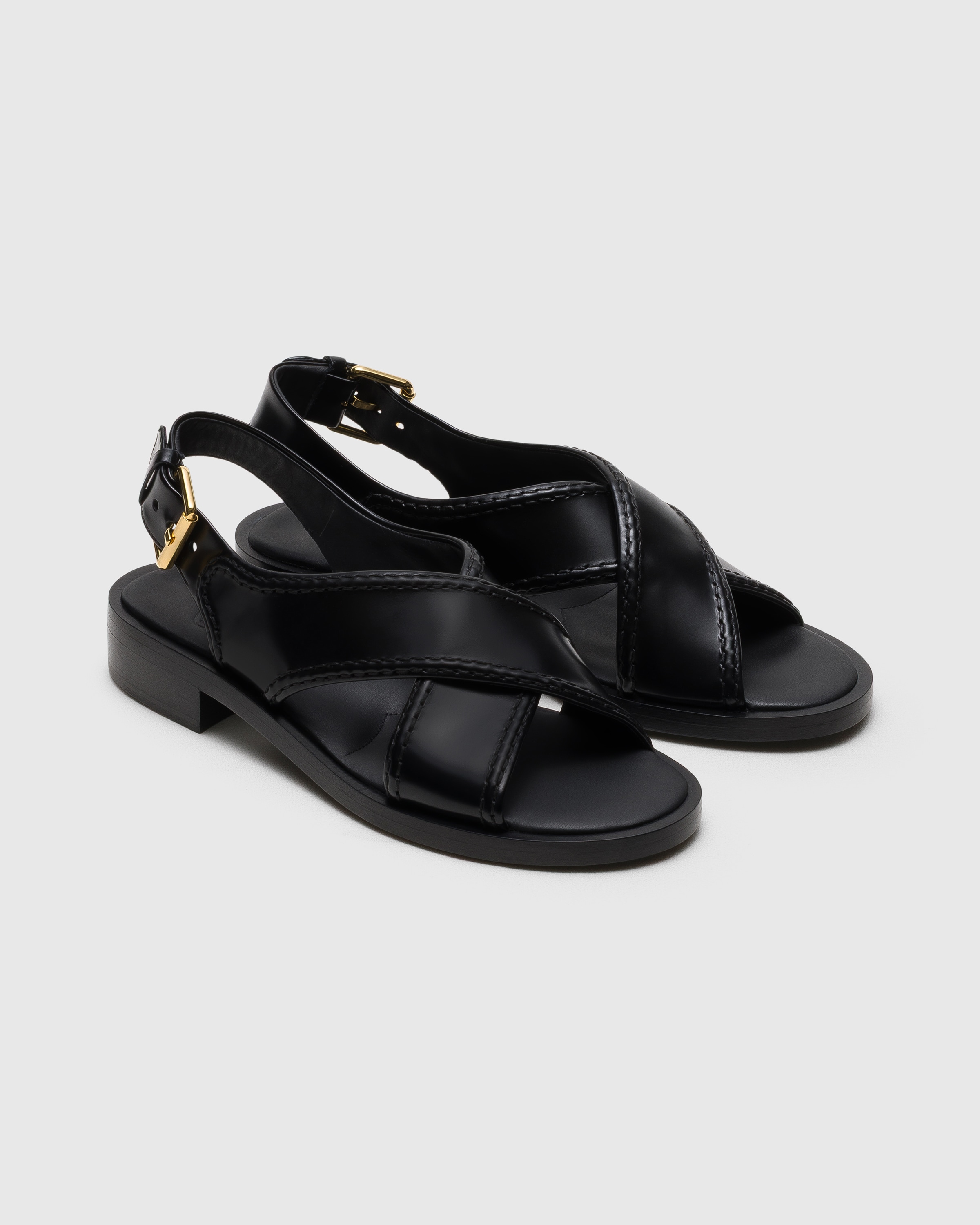 Black Polished Fumé Leather Criss Cross Sandal | Church's